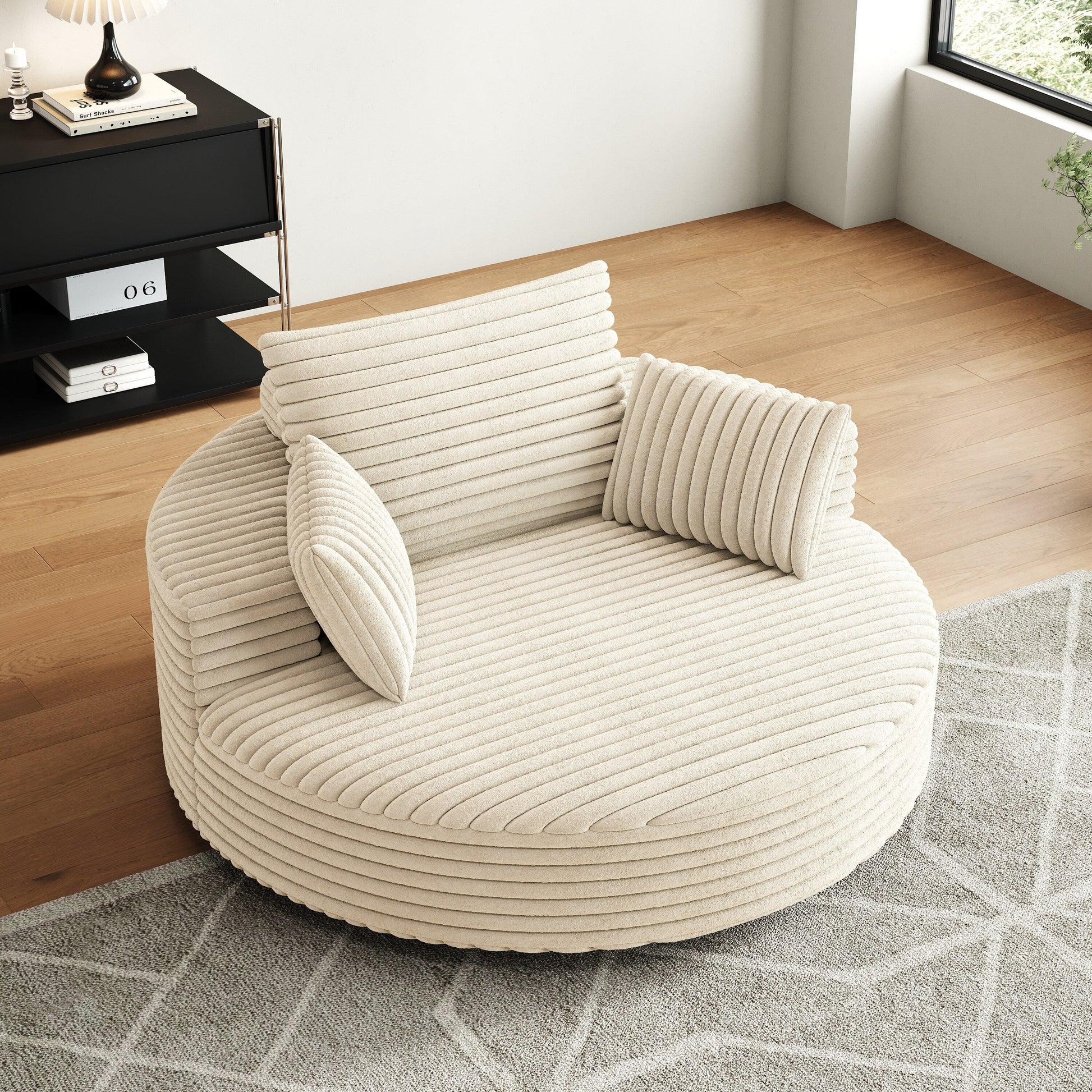 Fauteuil pivotant à une place en chenille cordroyée 55L, siège-lit moderne moelleux, fauteuil pivotant à 360 degrés, pour salon et salle de projection.