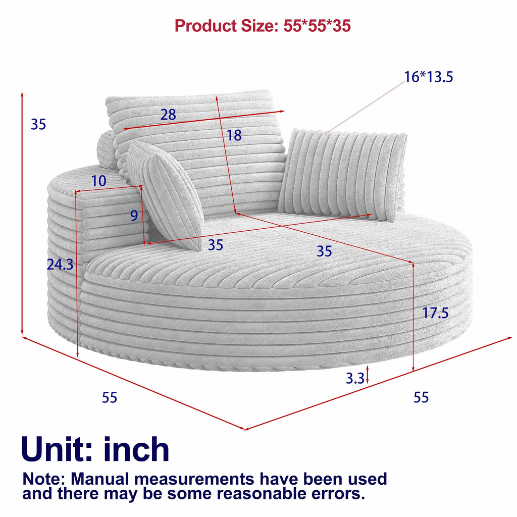 Fauteuil pivotant à une place en chenille cordroyée 55L, siège-lit moderne moelleux, fauteuil pivotant à 360 degrés, pour salon et salle de projection.