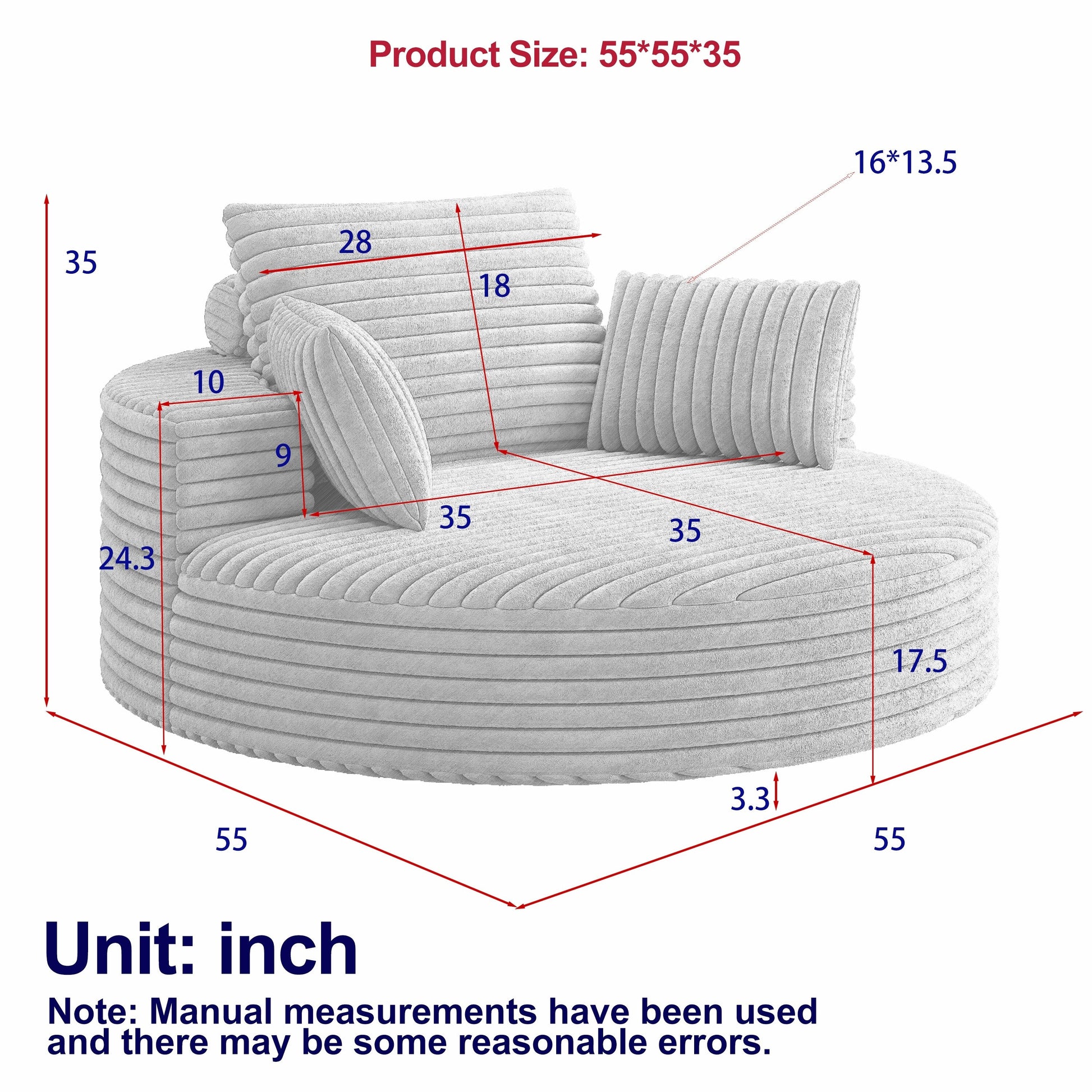 Fauteuil pivotant à une place en chenille cordroyée 55L, siège-lit moderne moelleux, fauteuil pivotant à 360 degrés, pour salon et salle de projection.