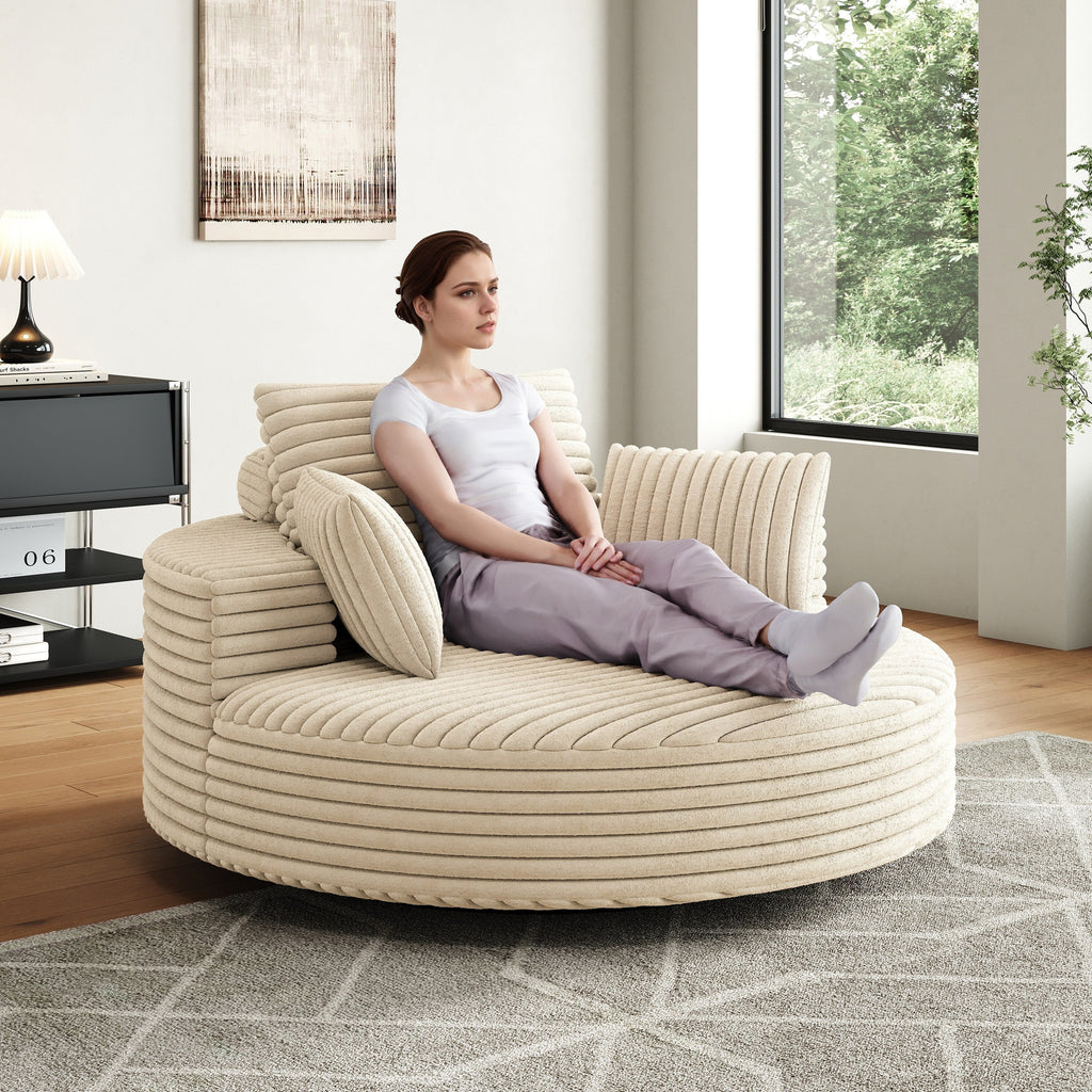 Fauteuil pivotant à une place en chenille cordroyée 55L, siège-lit moderne moelleux, fauteuil pivotant à 360 degrés, pour salon et salle de projection.