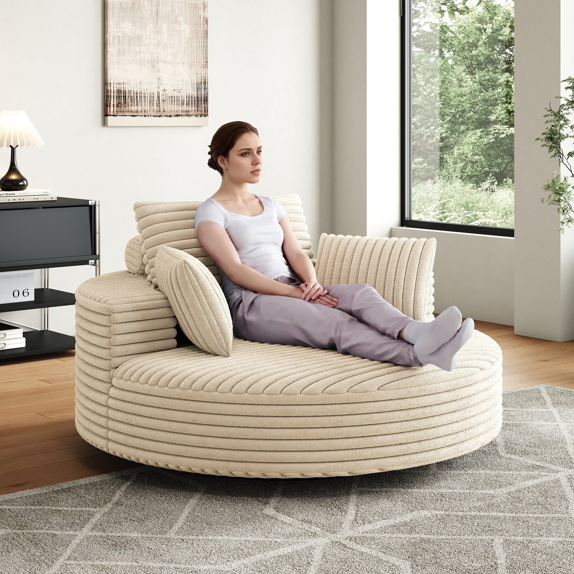 Fauteuil pivotant à une place en chenille cordroyée 55L, siège-lit moderne moelleux, fauteuil pivotant à 360 degrés, pour salon et salle de projection.