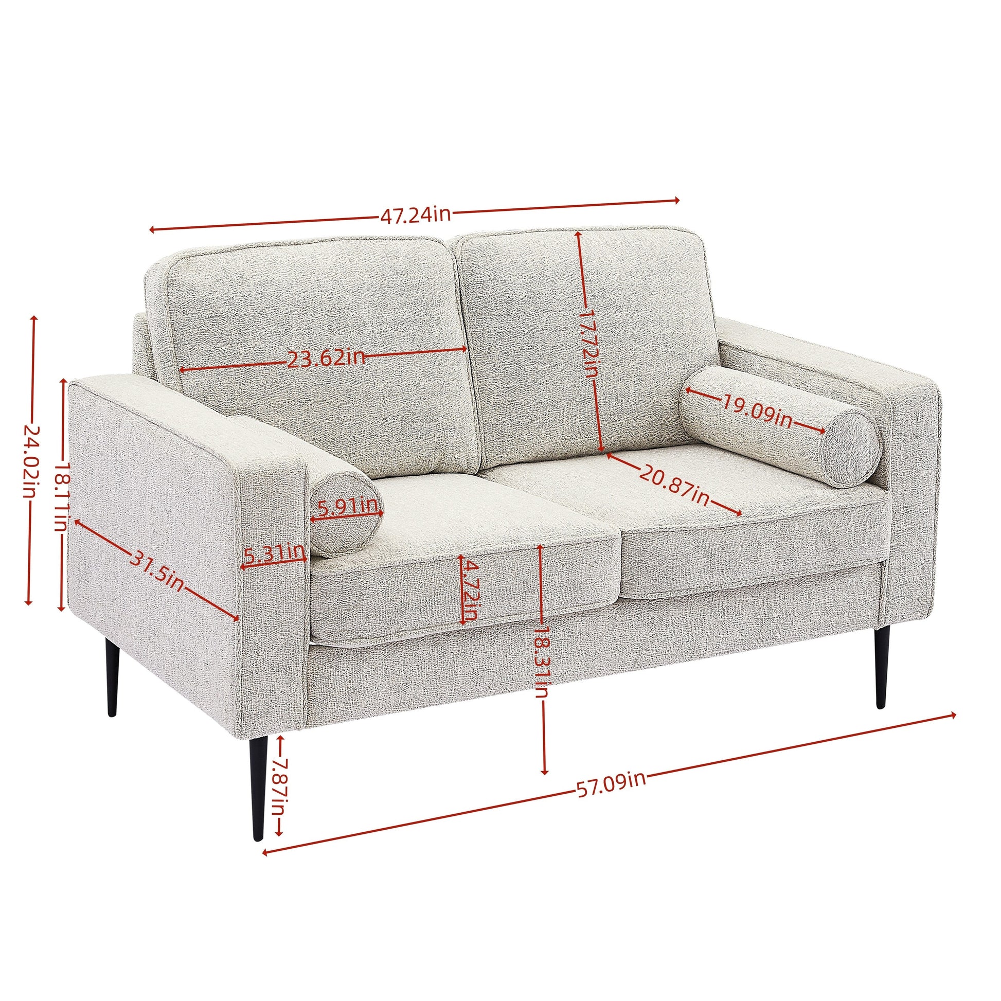 Canapé 56.69 en tissu haute technologie, recouvert de tissu, avec 2 coussins pour le salon
