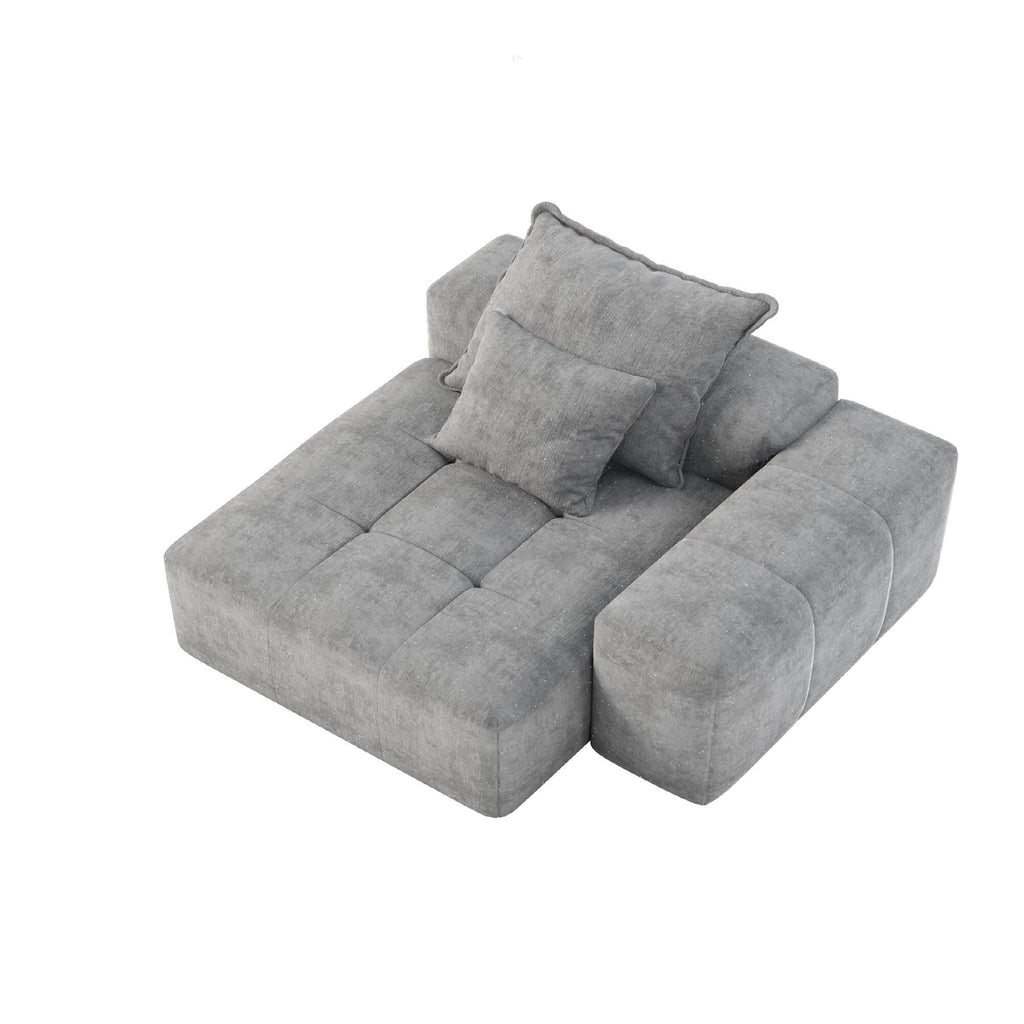 56.7 Foam 2-Seater Sofa Block Sofa with 2 Pillows for Living Room and Bedroom