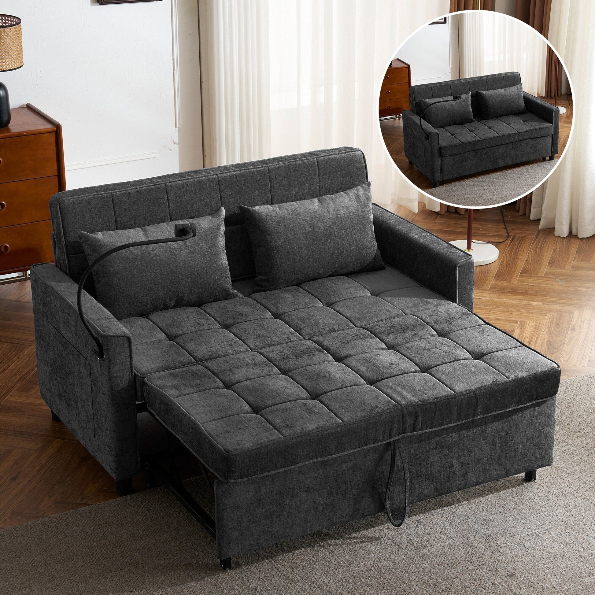 Canapé-lit convertible en chenille de 56,9 W avec ports USB