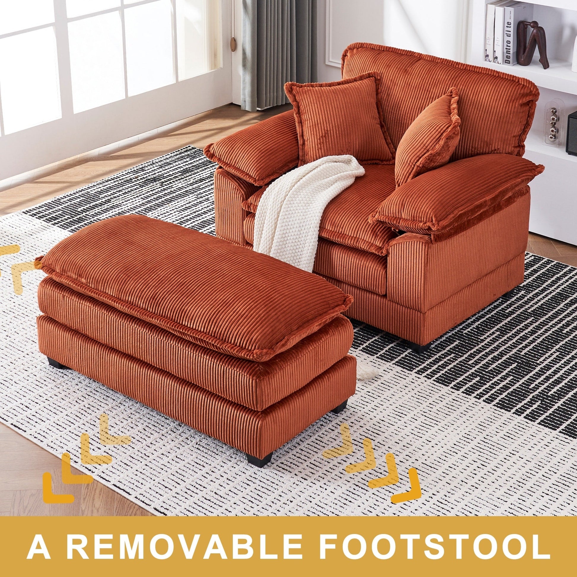 Fauteuil surdimensionné 56,9 W avec pouf, fauteuil de lecture pour chambre à coucher, canapé-lit paresseux, canapé-lit inclinable moderne surdimensionné pour une personne.