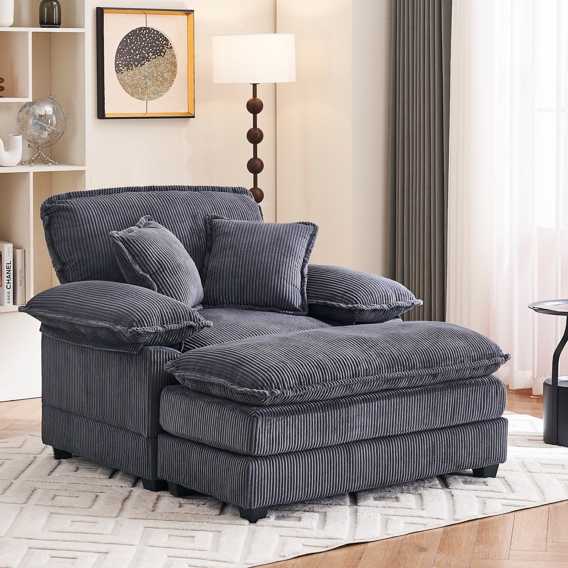 Fauteuil surdimensionné 56,9 W avec pouf, fauteuil de lecture pour chambre à coucher, canapé-lit paresseux, canapé-lit inclinable moderne surdimensionné pour une personne.