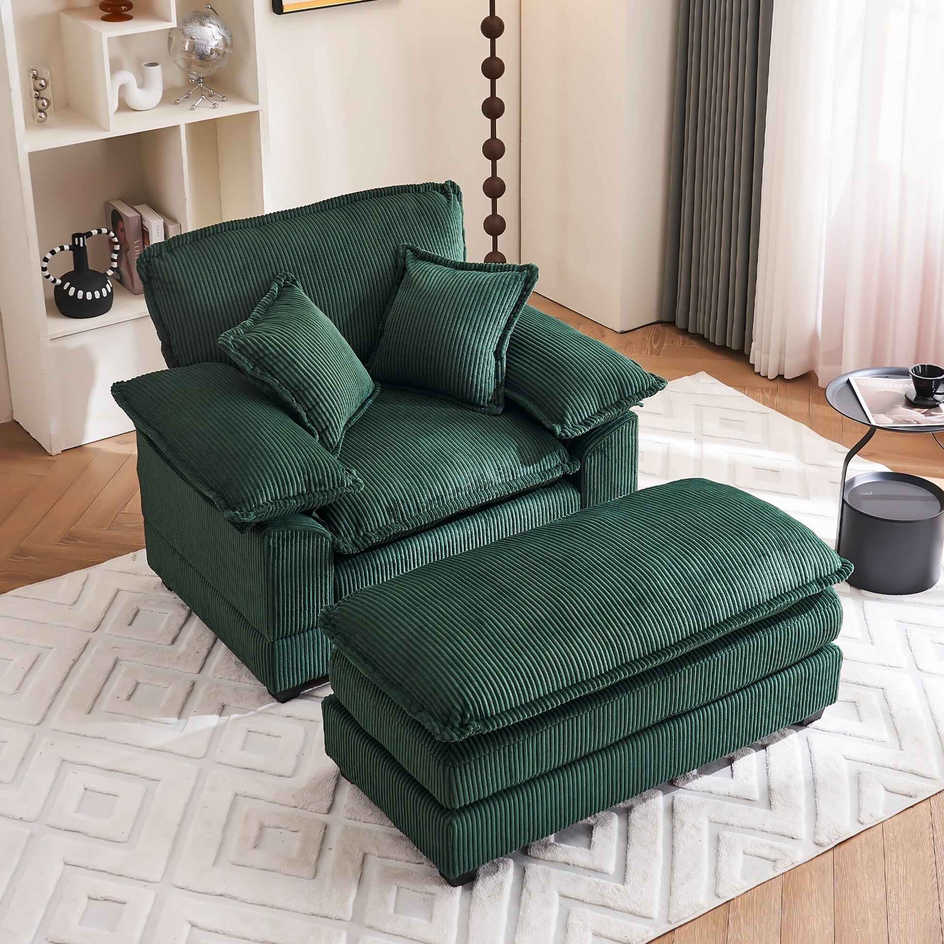 Fauteuil surdimensionné 56,9 W avec pouf, fauteuil de lecture pour chambre à coucher, canapé-lit paresseux, canapé-lit inclinable moderne surdimensionné pour une personne.