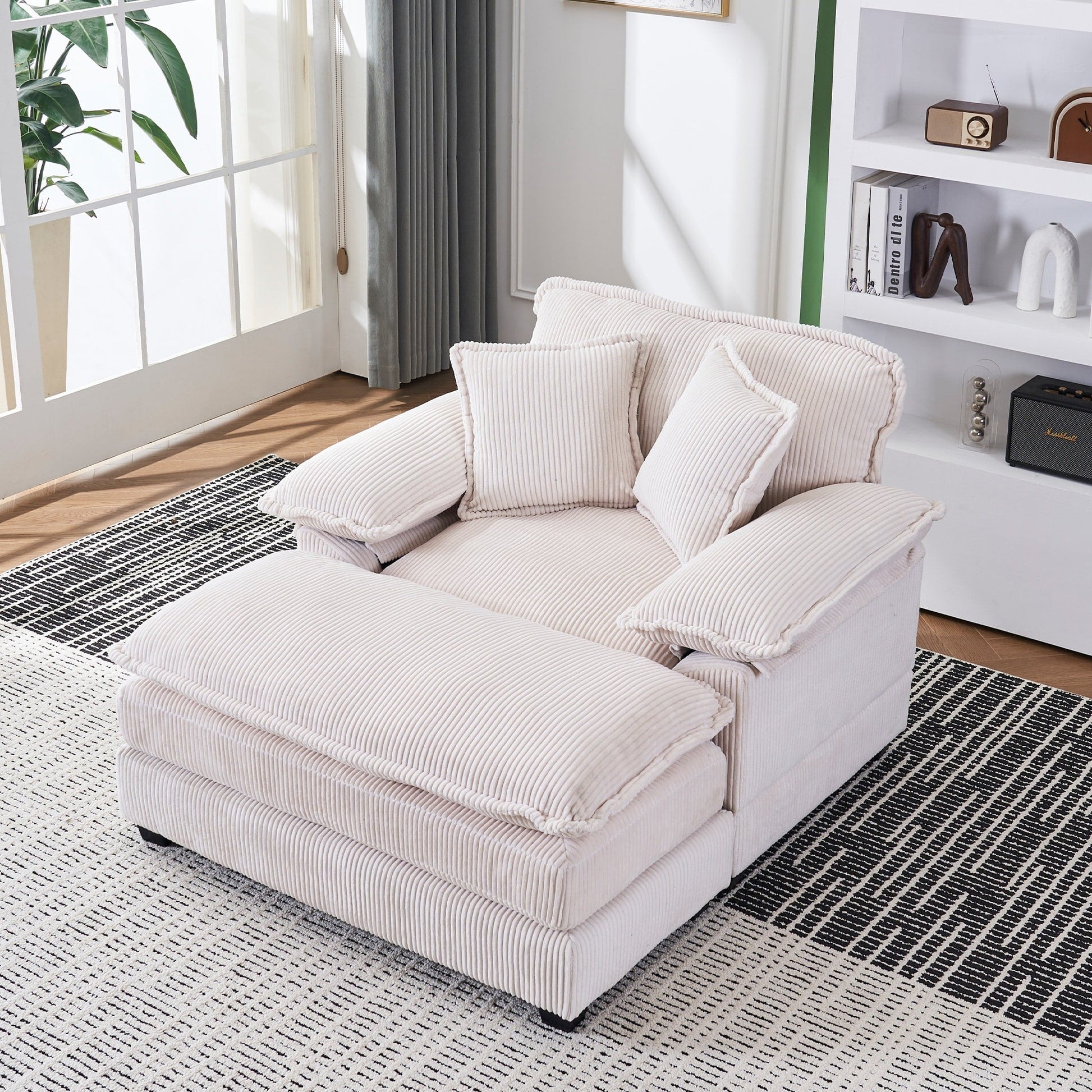 Fauteuil surdimensionné 56,9 W avec pouf, fauteuil de lecture pour chambre à coucher, canapé-lit paresseux, canapé-lit inclinable moderne surdimensionné pour une personne.
