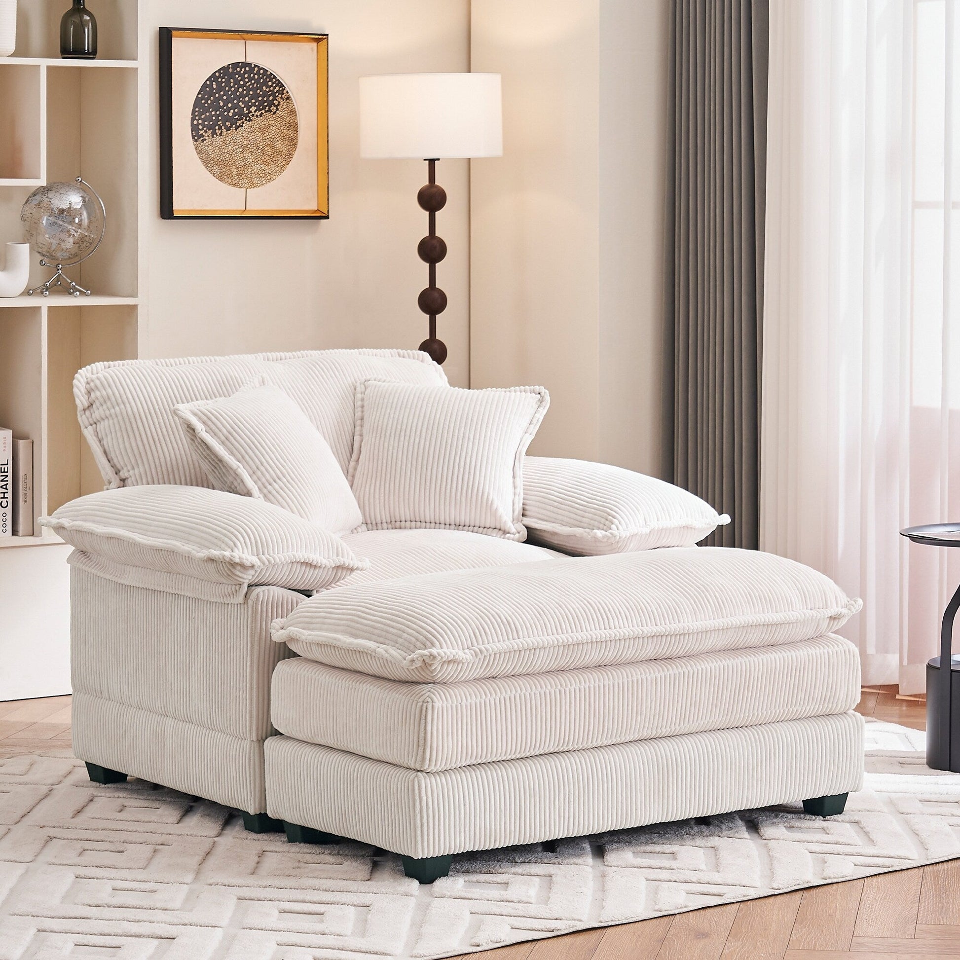 Fauteuil surdimensionné 56,9 W avec pouf, fauteuil de lecture pour chambre à coucher, canapé-lit paresseux, canapé-lit inclinable moderne surdimensionné pour une personne.