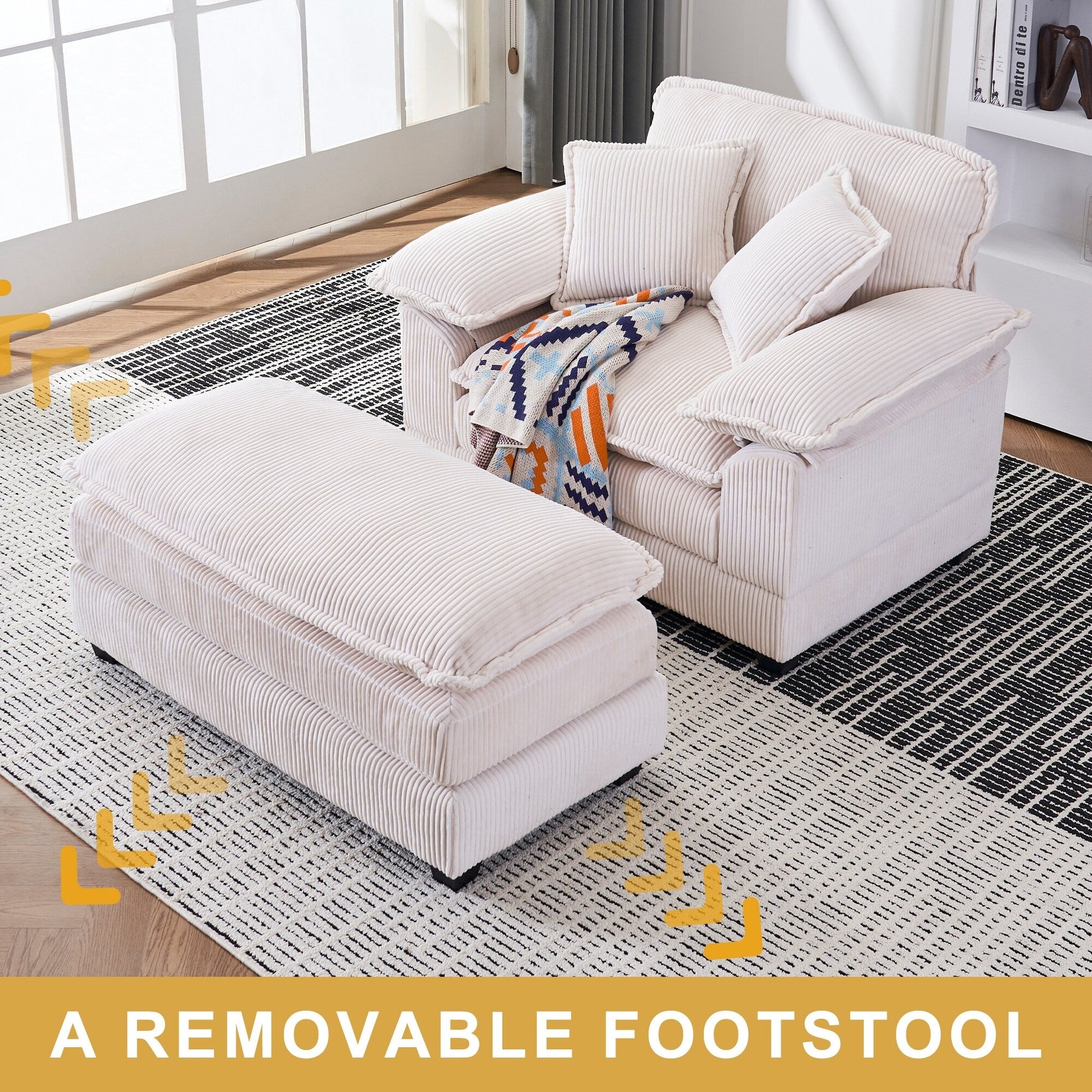 Fauteuil surdimensionné 56,9 W avec pouf, fauteuil de lecture pour chambre à coucher, canapé-lit paresseux, canapé-lit inclinable moderne surdimensionné pour une personne.