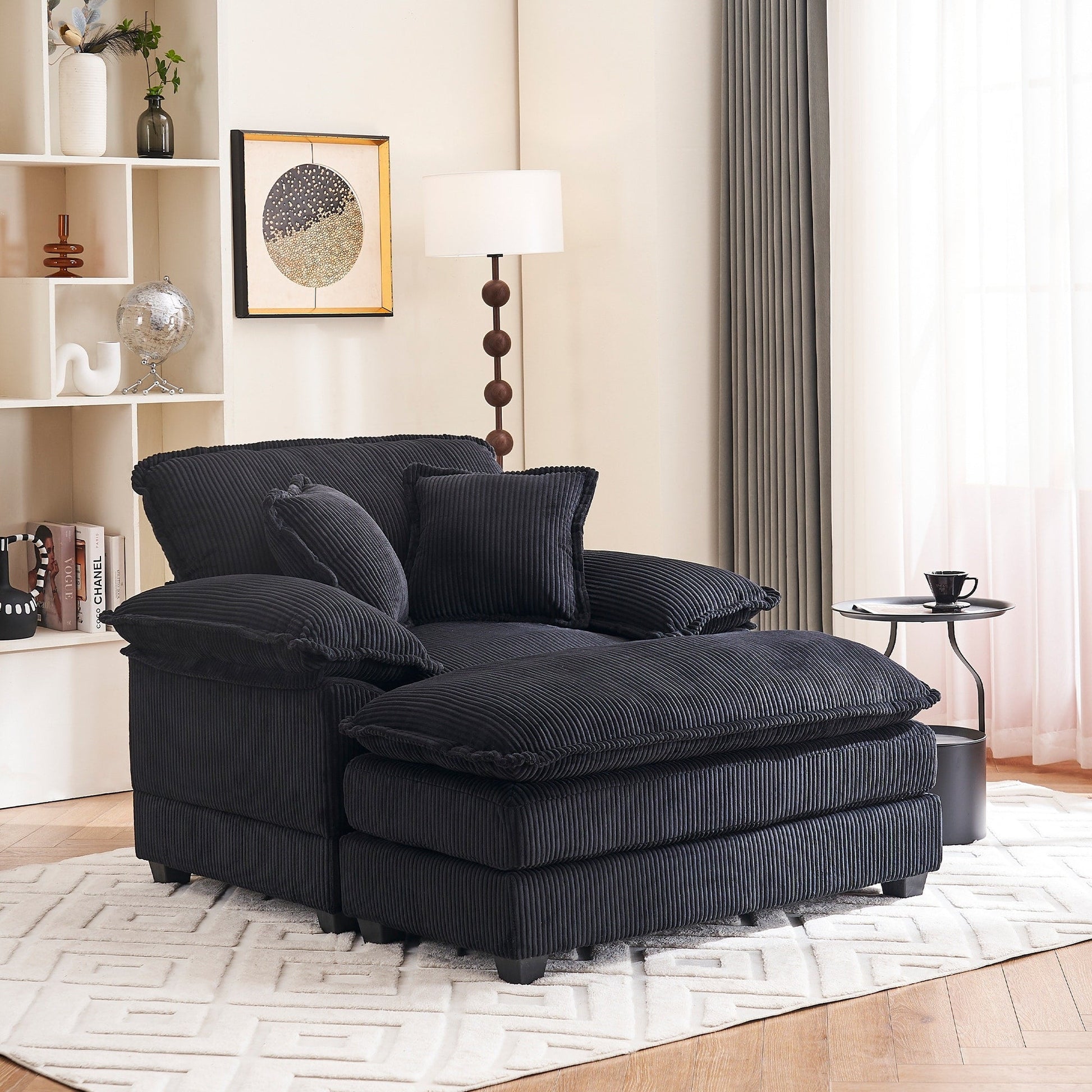 Fauteuil surdimensionné 56,9 W avec pouf, fauteuil de lecture pour chambre à coucher, canapé-lit paresseux, canapé-lit inclinable moderne surdimensionné pour une personne.