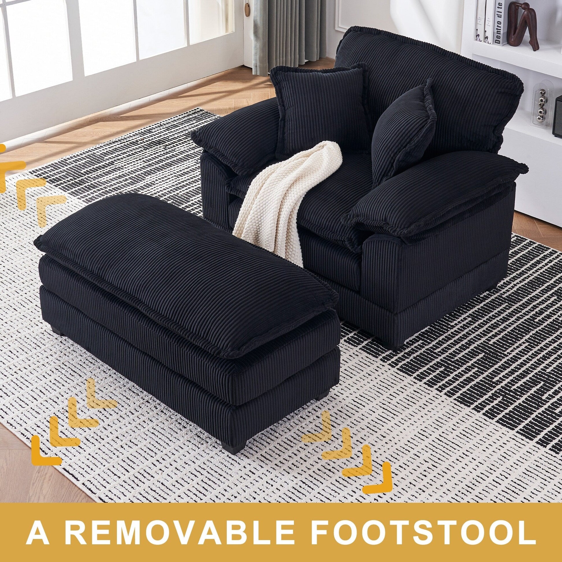 Fauteuil surdimensionné 56,9 W avec pouf, fauteuil de lecture pour chambre à coucher, canapé-lit paresseux, canapé-lit inclinable moderne surdimensionné pour une personne.