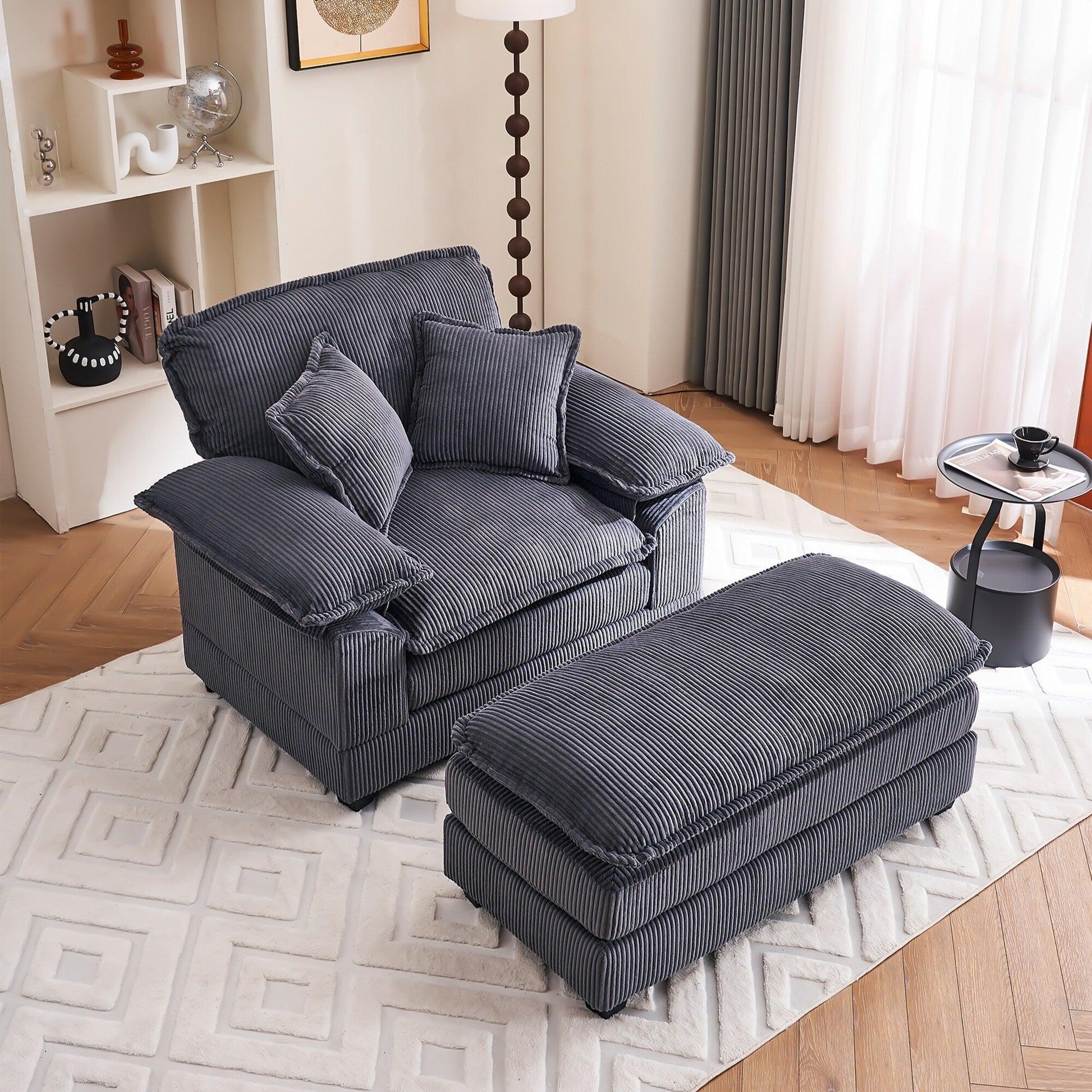Fauteuil surdimensionné 56,9 W avec pouf, fauteuil de lecture pour chambre à coucher, canapé-lit paresseux, canapé-lit inclinable moderne surdimensionné pour une personne.