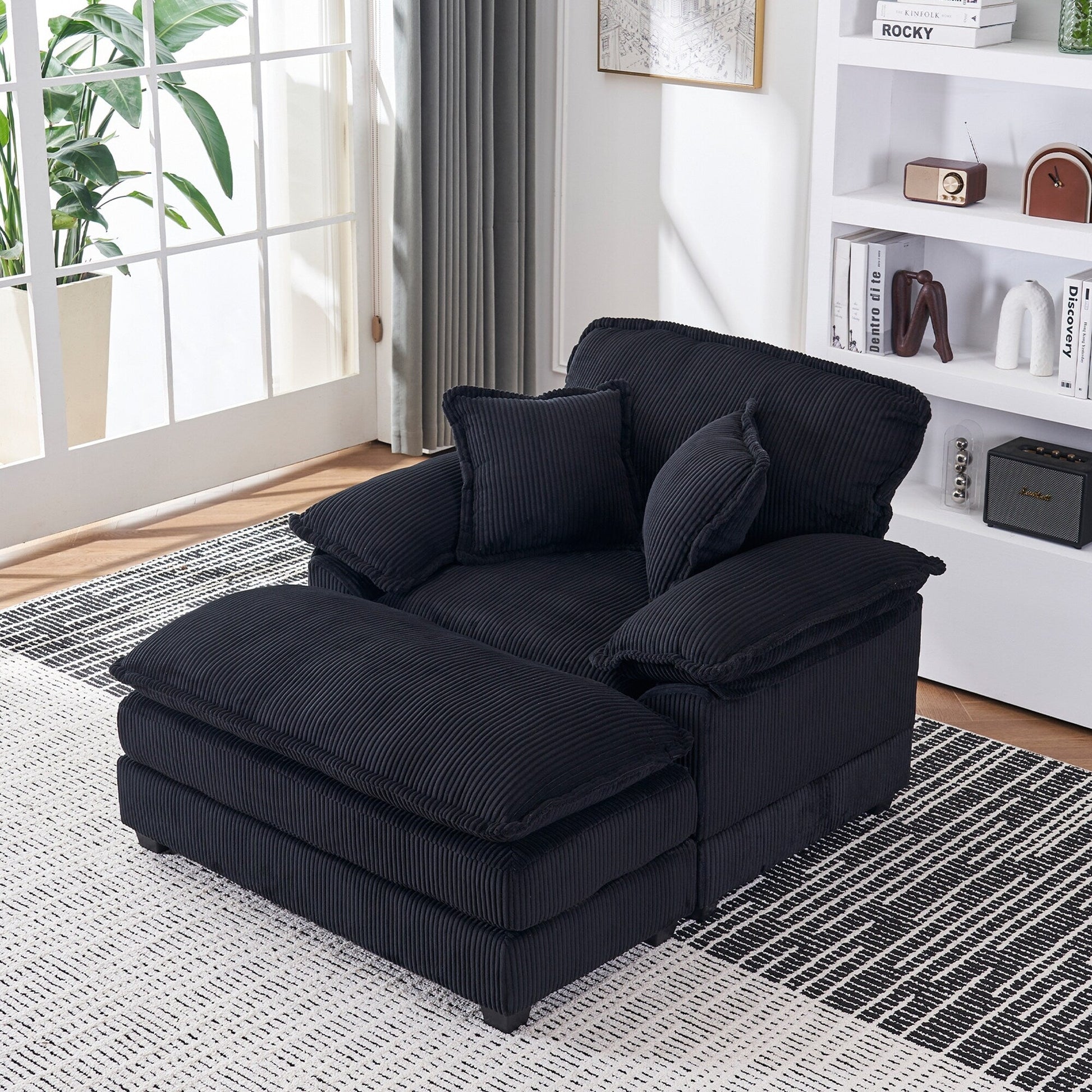 Fauteuil surdimensionné 56,9 W avec pouf, fauteuil de lecture pour chambre à coucher, canapé-lit paresseux, canapé-lit inclinable moderne surdimensionné pour une personne.