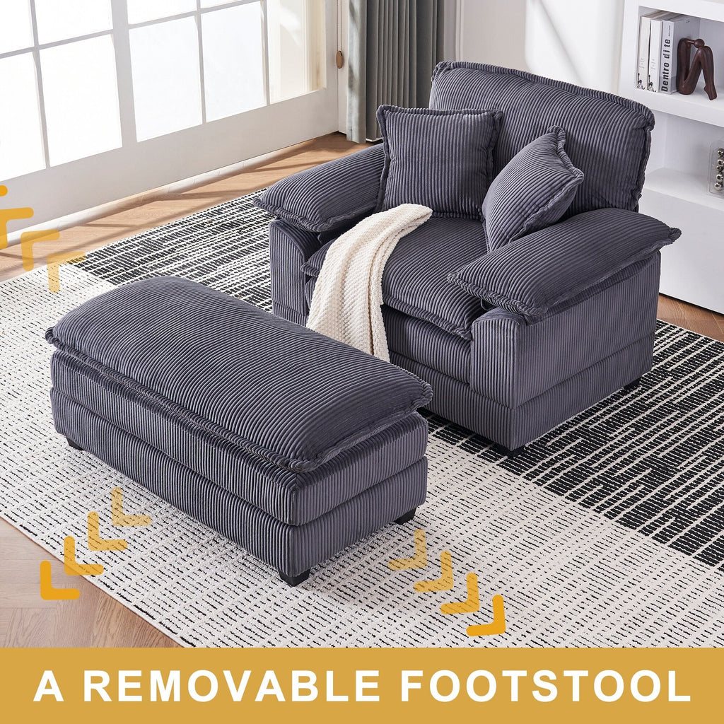 Fauteuil surdimensionné 56,9 W avec pouf, fauteuil de lecture pour chambre à coucher, canapé-lit paresseux, canapé-lit inclinable moderne surdimensionné pour une personne.