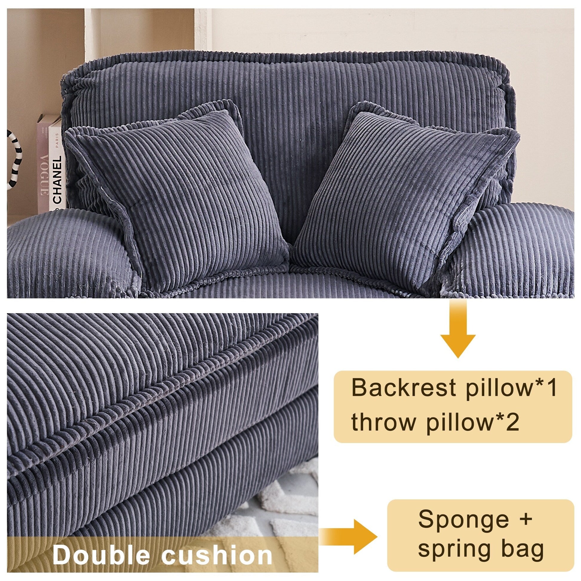 Fauteuil surdimensionné 56,9 W avec pouf, fauteuil de lecture pour chambre à coucher, canapé-lit paresseux, canapé-lit inclinable moderne surdimensionné pour une personne.