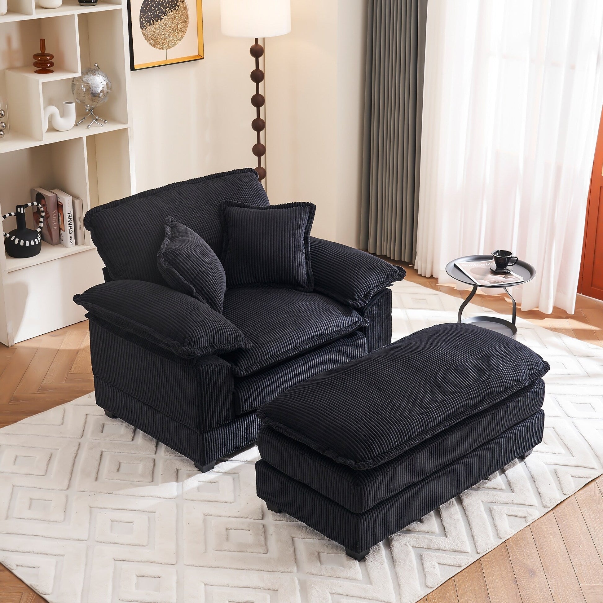 Fauteuil surdimensionné 56,9 W avec pouf, fauteuil de lecture pour chambre à coucher, canapé-lit paresseux, canapé-lit inclinable moderne surdimensionné pour une personne.