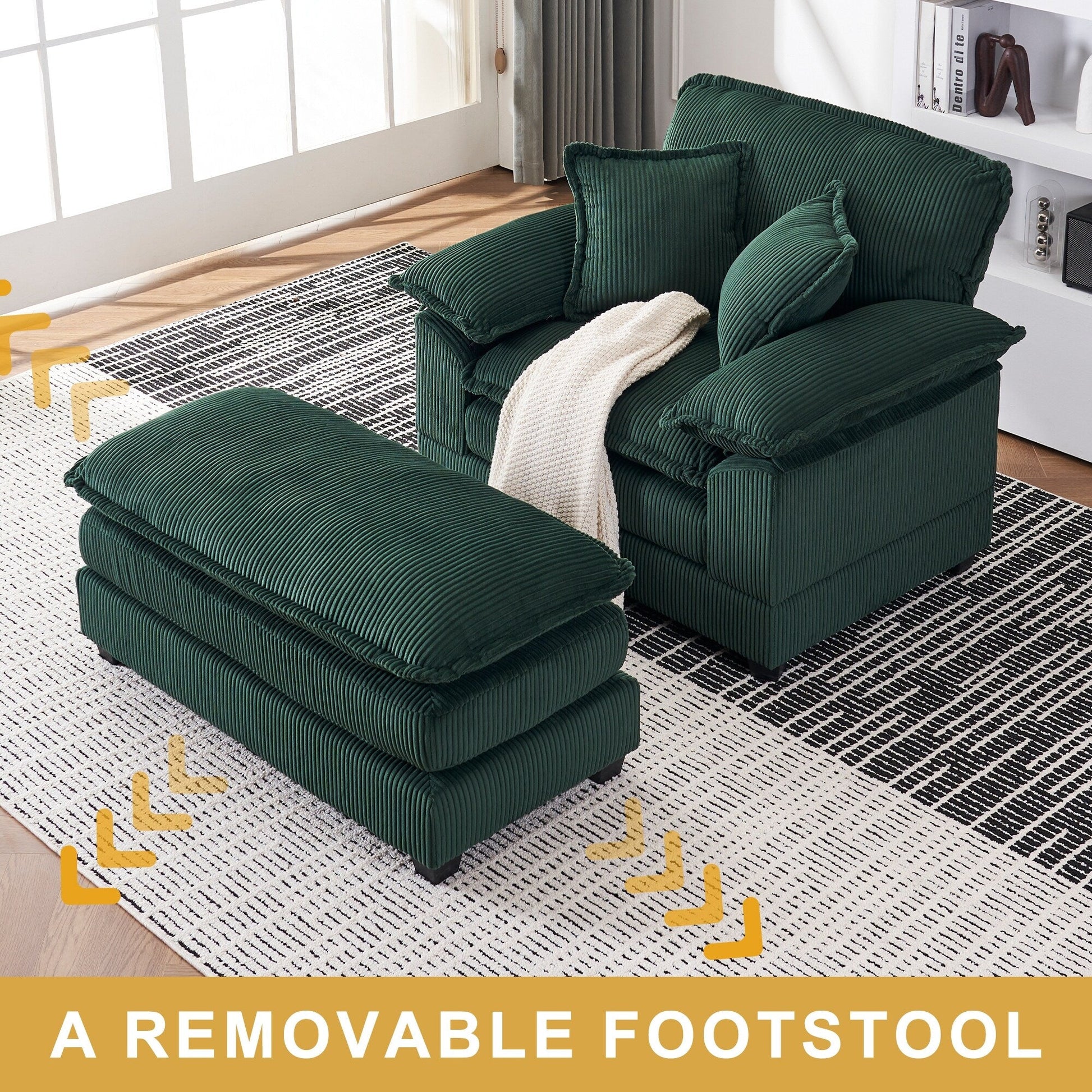 Fauteuil surdimensionné 56,9 W avec pouf, fauteuil de lecture pour chambre à coucher, canapé-lit paresseux, canapé-lit inclinable moderne surdimensionné pour une personne.