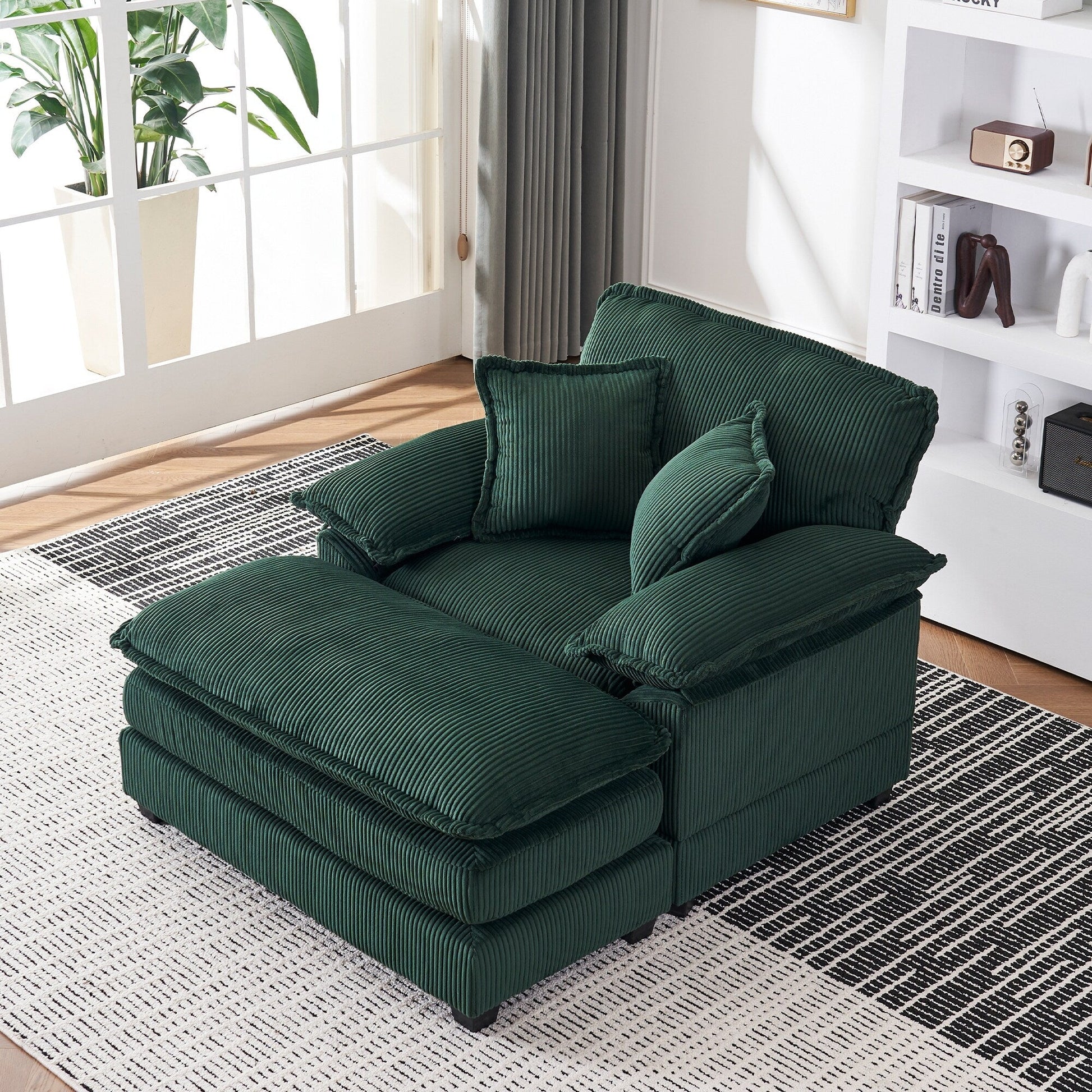 Fauteuil surdimensionné 56,9 W avec pouf, fauteuil de lecture pour chambre à coucher, canapé-lit paresseux, canapé-lit inclinable moderne surdimensionné pour une personne.