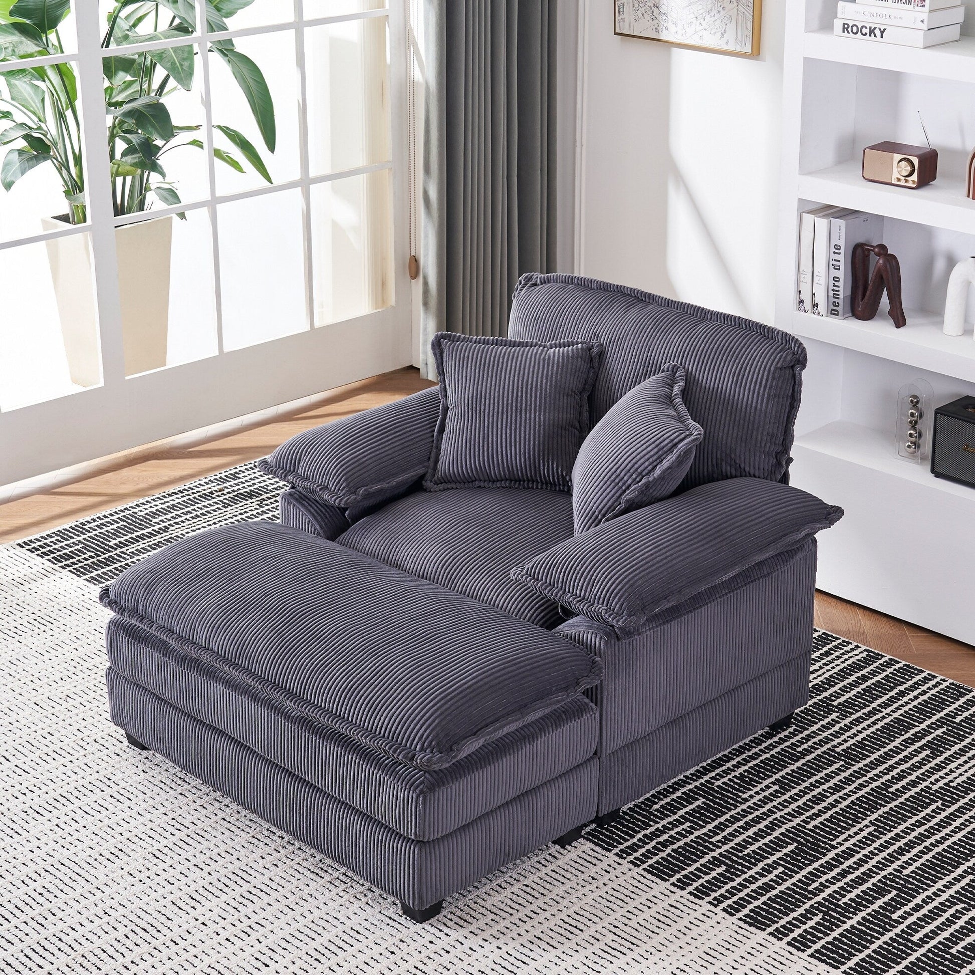 Fauteuil surdimensionné 56,9 W avec pouf, fauteuil de lecture pour chambre à coucher, canapé-lit paresseux, canapé-lit inclinable moderne surdimensionné pour une personne.
