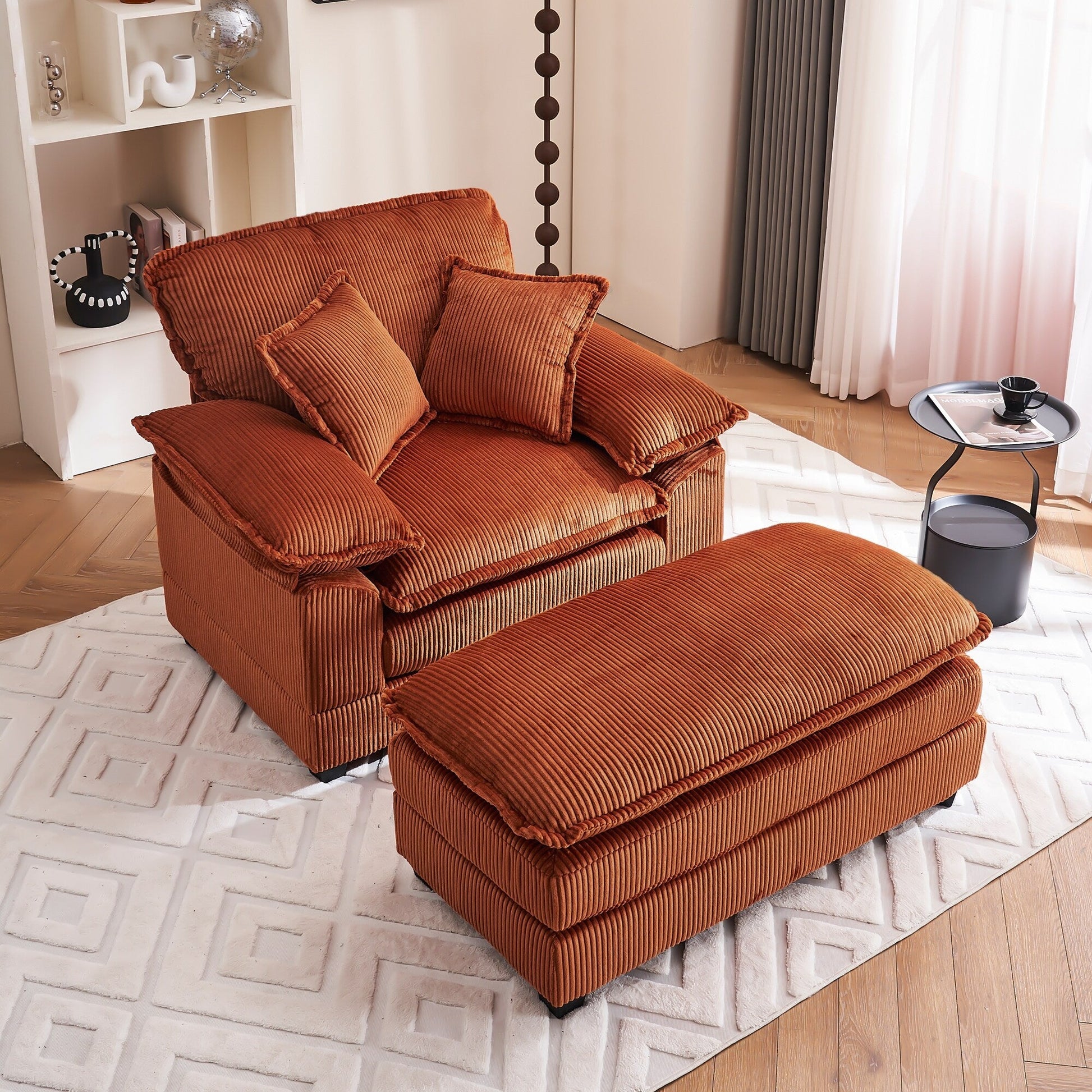 Fauteuil surdimensionné 56,9 W avec pouf, fauteuil de lecture pour chambre à coucher, canapé-lit paresseux, canapé-lit inclinable moderne surdimensionné pour une personne.