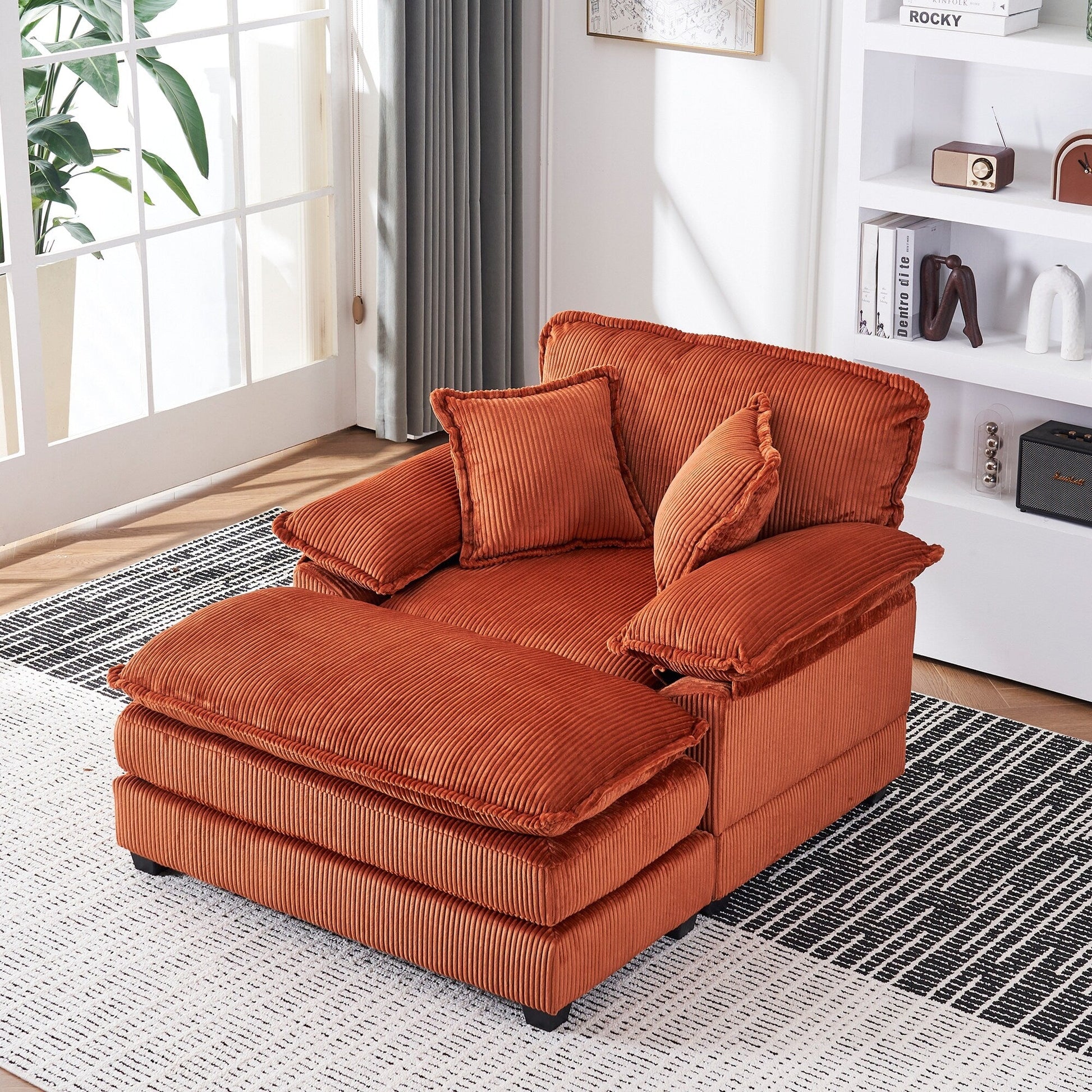 Fauteuil surdimensionné 56,9 W avec pouf, fauteuil de lecture pour chambre à coucher, canapé-lit paresseux, canapé-lit inclinable moderne surdimensionné pour une personne.