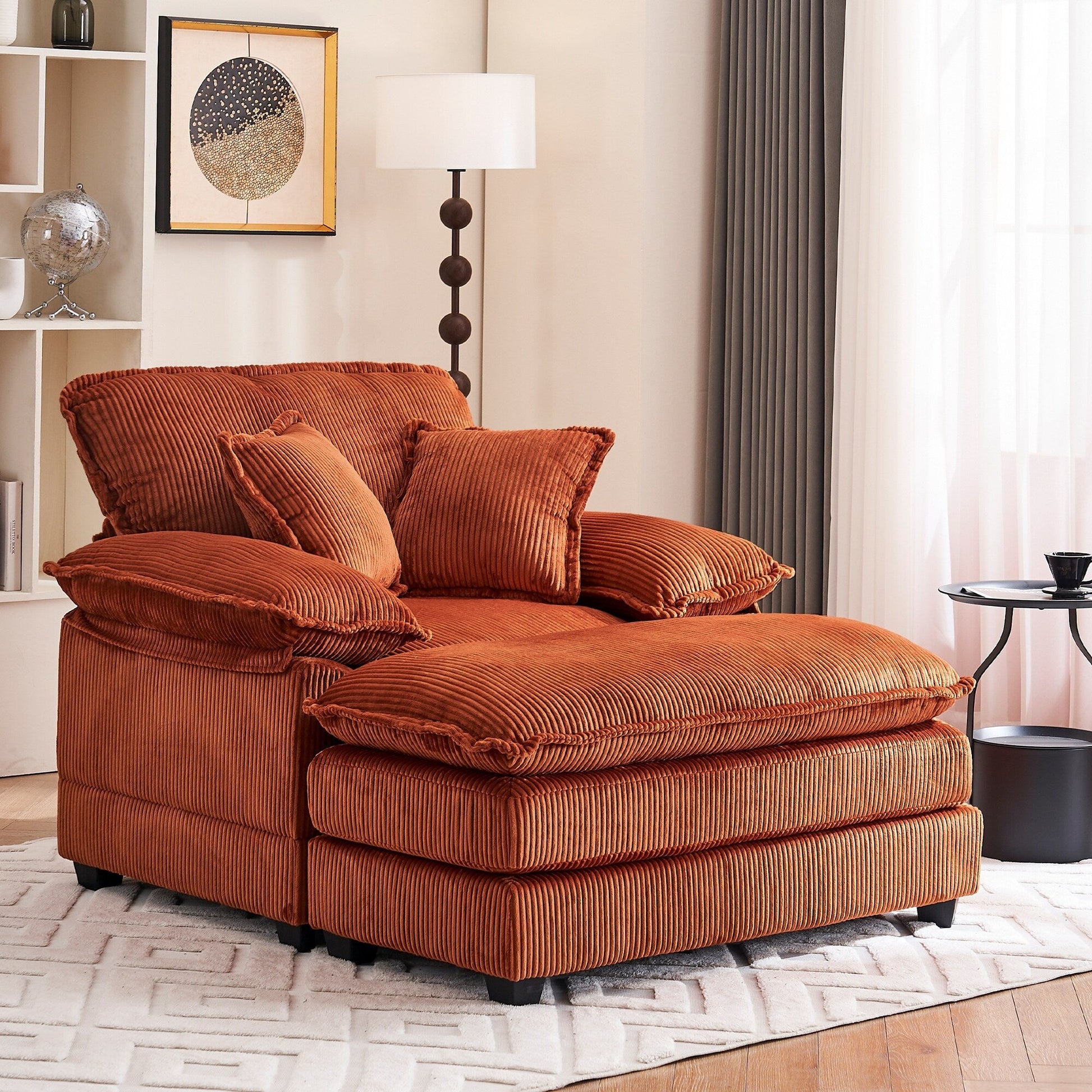 Fauteuil surdimensionné 56,9 W avec pouf, fauteuil de lecture pour chambre à coucher, canapé-lit paresseux, canapé-lit inclinable moderne surdimensionné pour une personne.