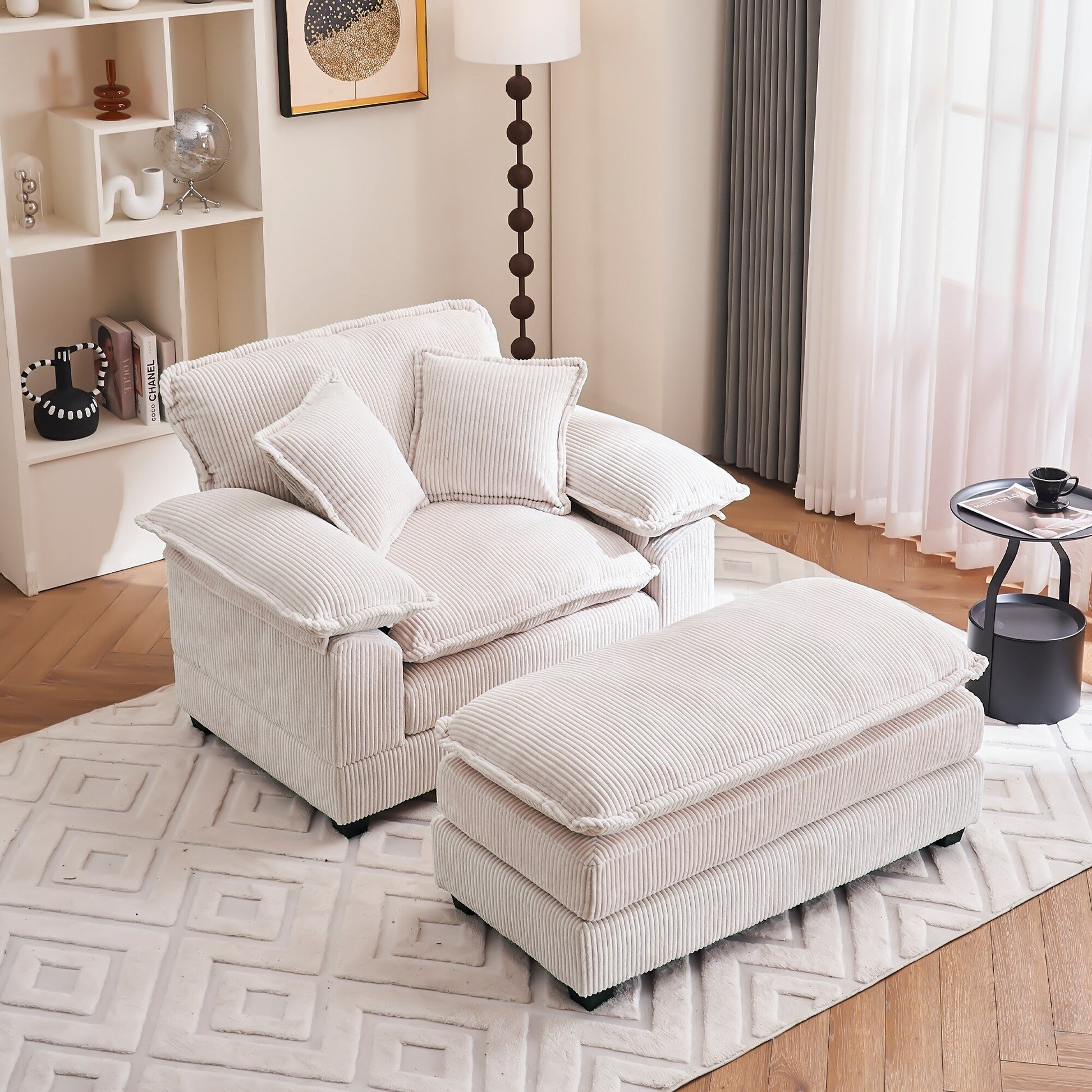 Fauteuil surdimensionné 56,9 W avec pouf, fauteuil de lecture pour chambre à coucher, canapé-lit paresseux, canapé-lit inclinable moderne surdimensionné pour une personne.