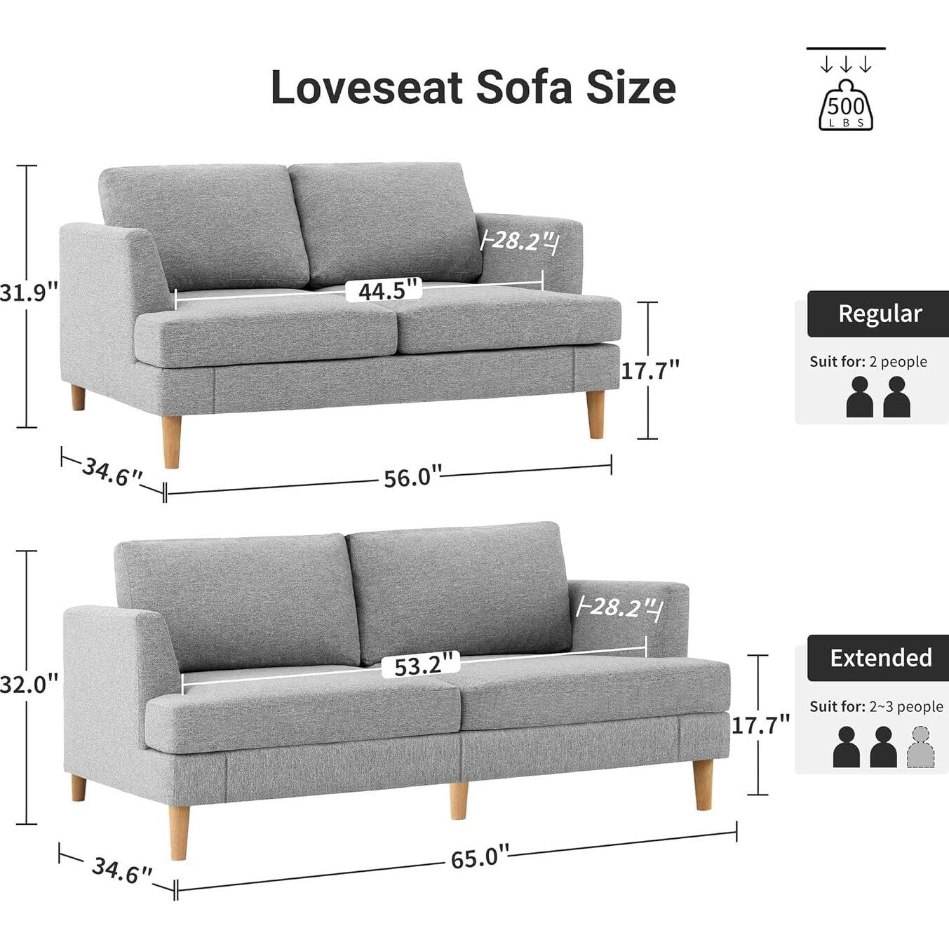 Canapé Loveseat 56 Mid Century - Canapé 2 places rembourré pour salon, chambre à coucher et appartement, design gain de place