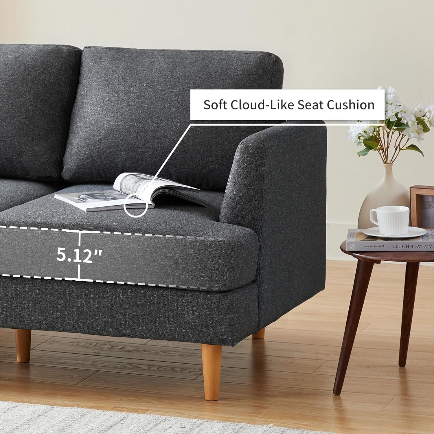 Canapé Loveseat 56 Mid Century - Canapé 2 places rembourré pour salon, chambre à coucher et appartement, design gain de place