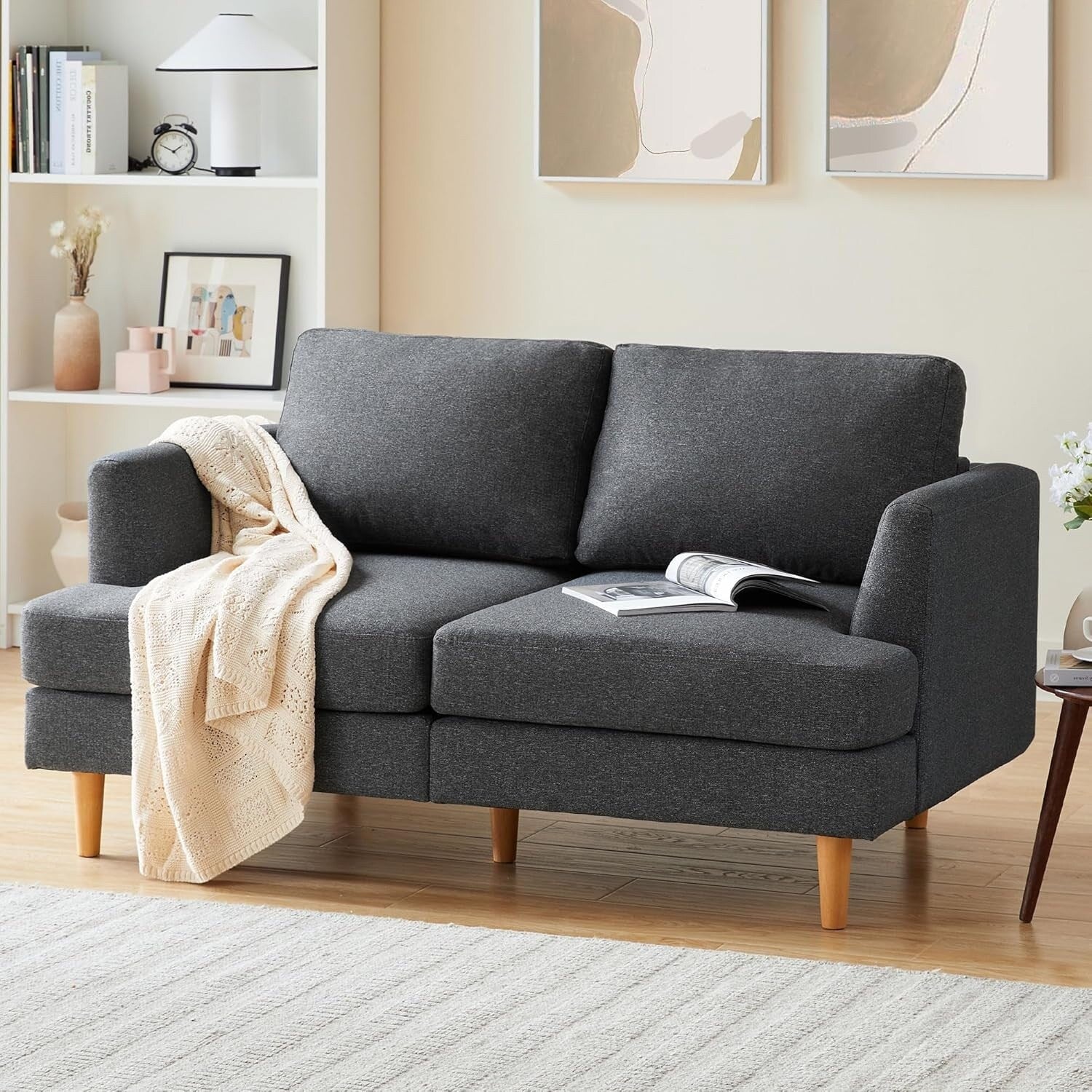 Canapé Loveseat 56 Mid Century - Canapé 2 places rembourré pour salon, chambre à coucher et appartement, design gain de place
