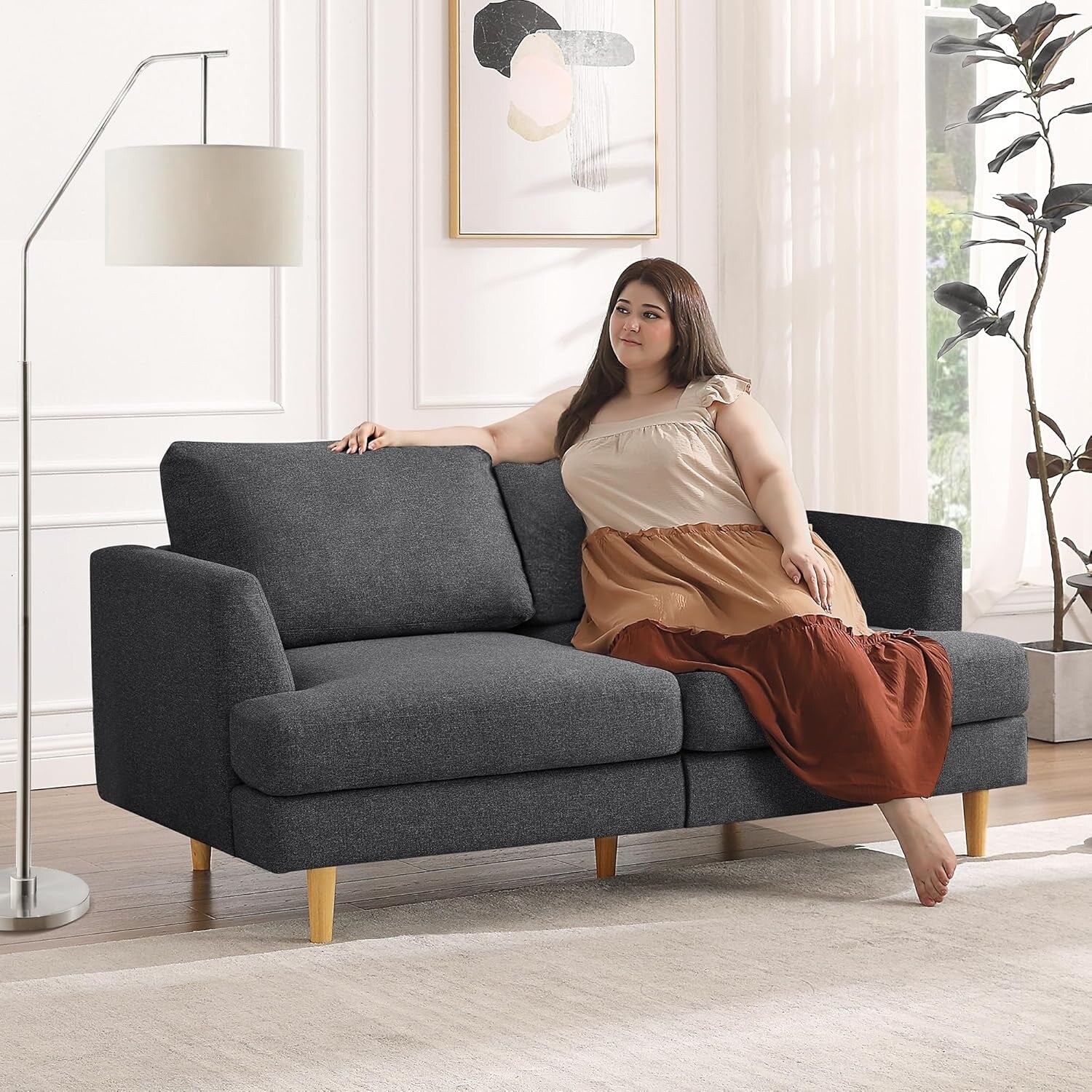 Canapé Loveseat 56 Mid Century - Canapé 2 places rembourré pour salon, chambre à coucher et appartement, design gain de place