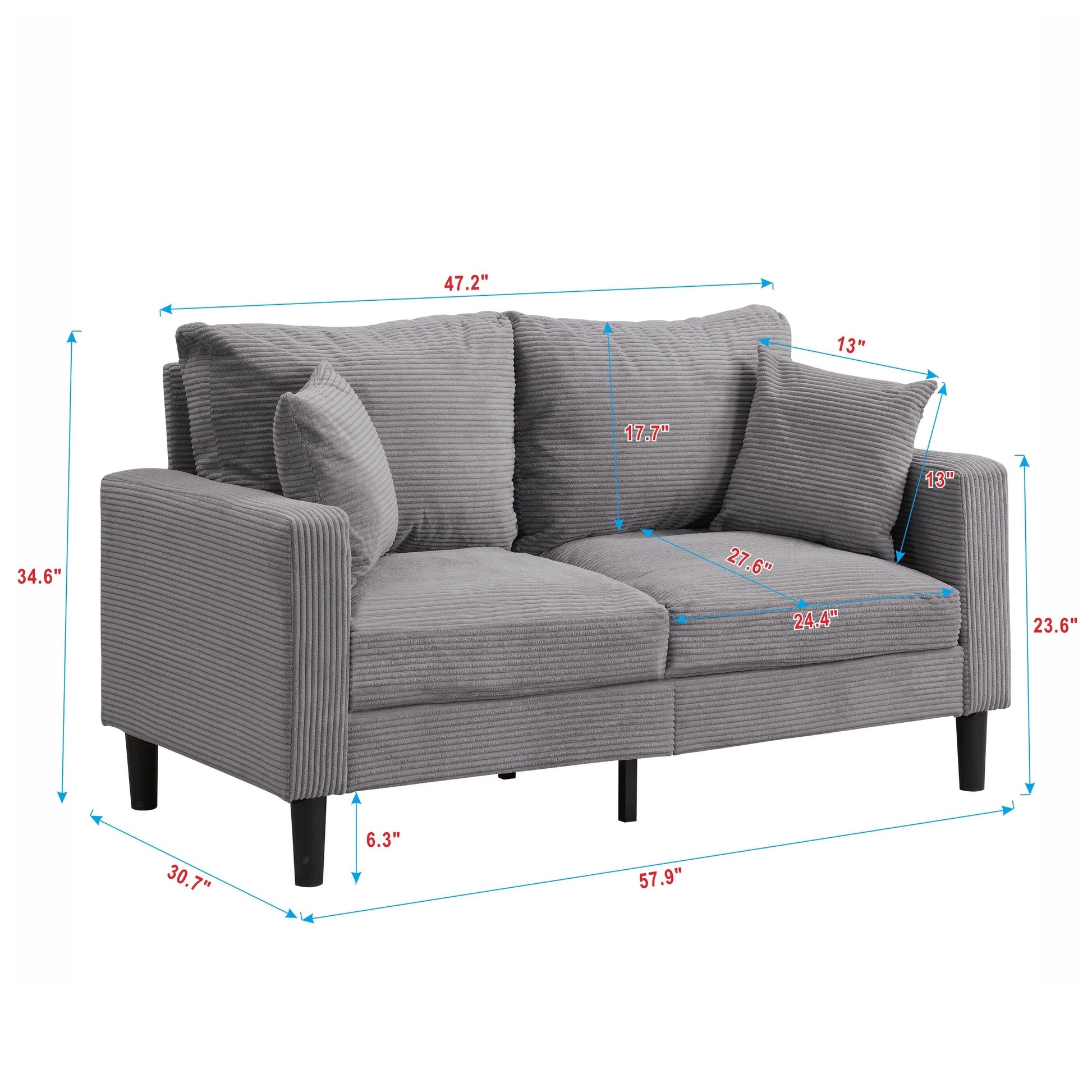 57.9 Corduroy Loveseat Sofa with Wooden Frame, High-Resilience Sponge, and Space-Saving Design
