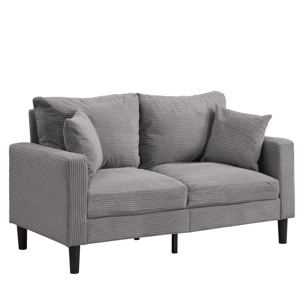 57.9 Corduroy Loveseat Sofa with Wooden Frame, High-Resilience Sponge, and Space-Saving Design