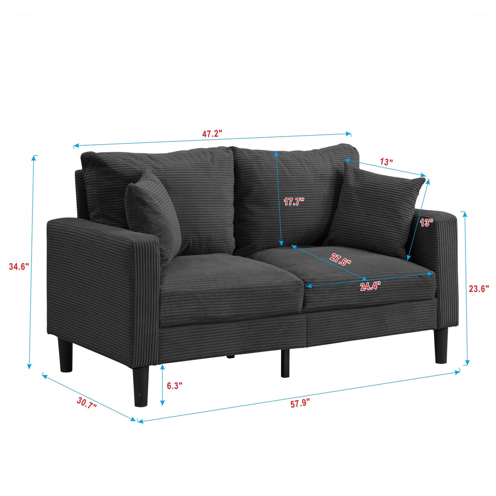 57.9 Corduroy Loveseat Sofa with Wooden Frame, High-Resilience Sponge, and Space-Saving Design