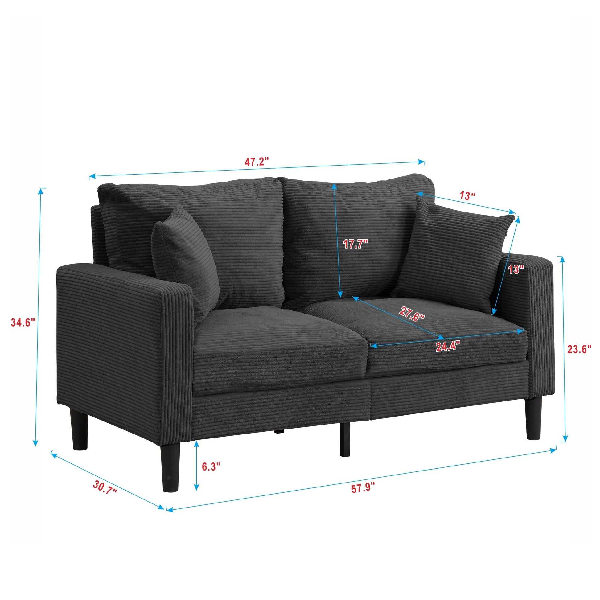57.9 Corduroy Loveseat Sofa with Wooden Frame, High-Resilience Sponge, and Space-Saving Design