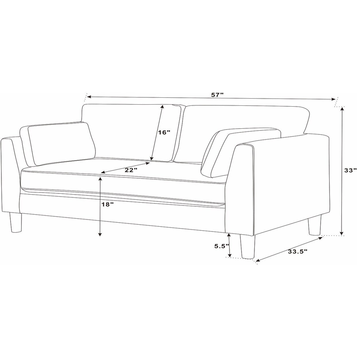 Canapé 2 places en tissu avec pieds en bois - 86 L x 145 l x 85 h (cm)