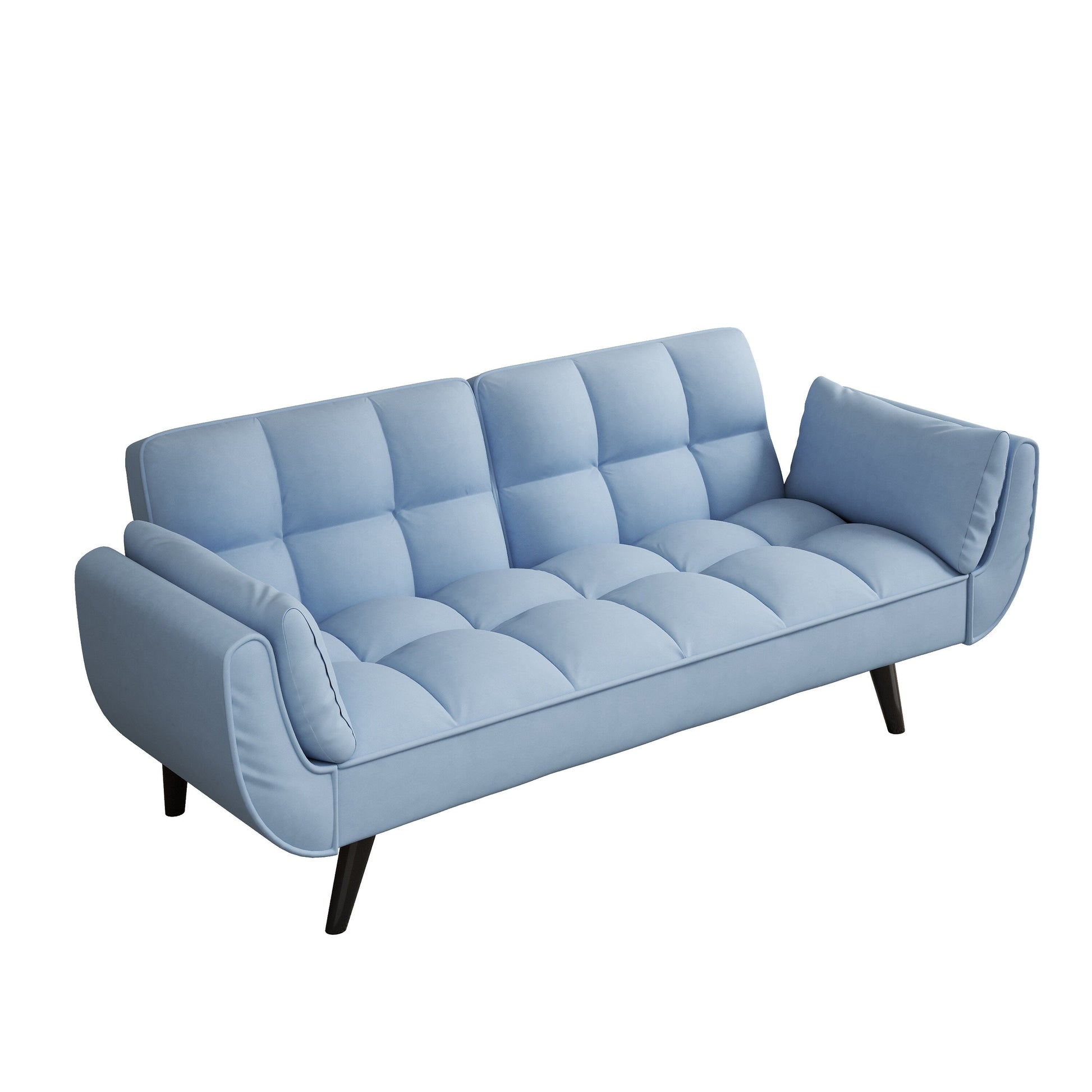 Canapé convertible 2 places en velours 57 avec dossier et accoudoirs réglables, idéal pour les petits espaces.