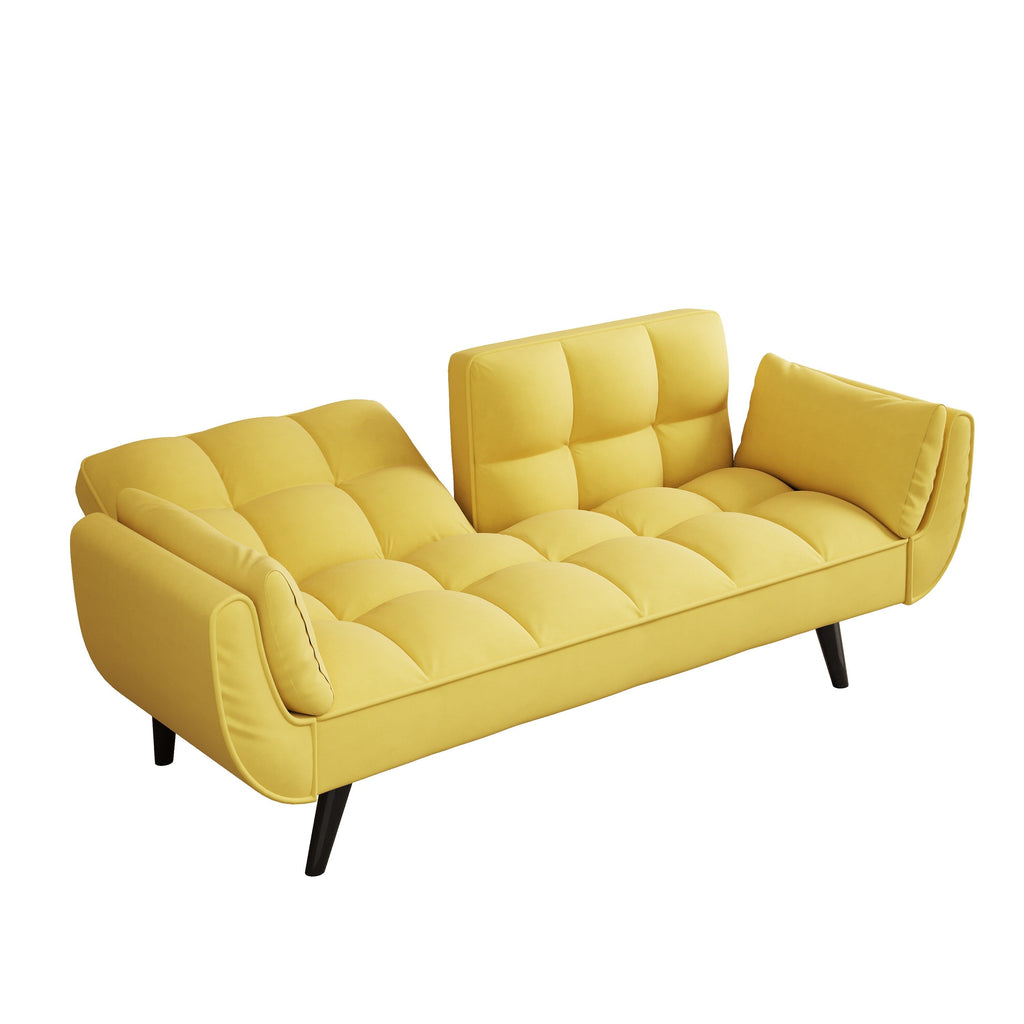 Canapé convertible 2 places en velours 57 avec dossier et accoudoirs réglables, idéal pour les petits espaces.