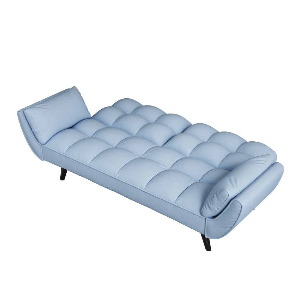 Canapé convertible 2 places en velours 57 avec dossier et accoudoirs réglables, idéal pour les petits espaces.