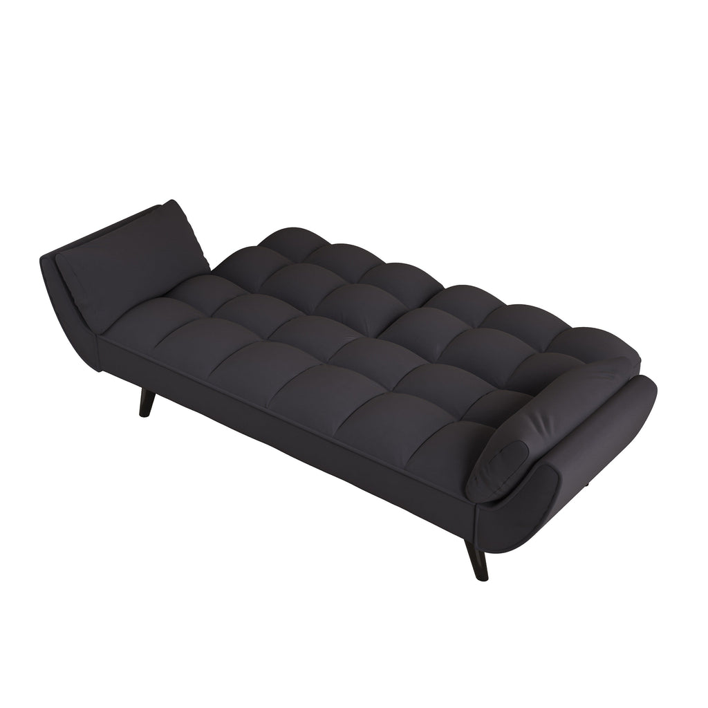 Canapé convertible 2 places en velours 57 avec dossier et accoudoirs réglables, idéal pour les petits espaces.