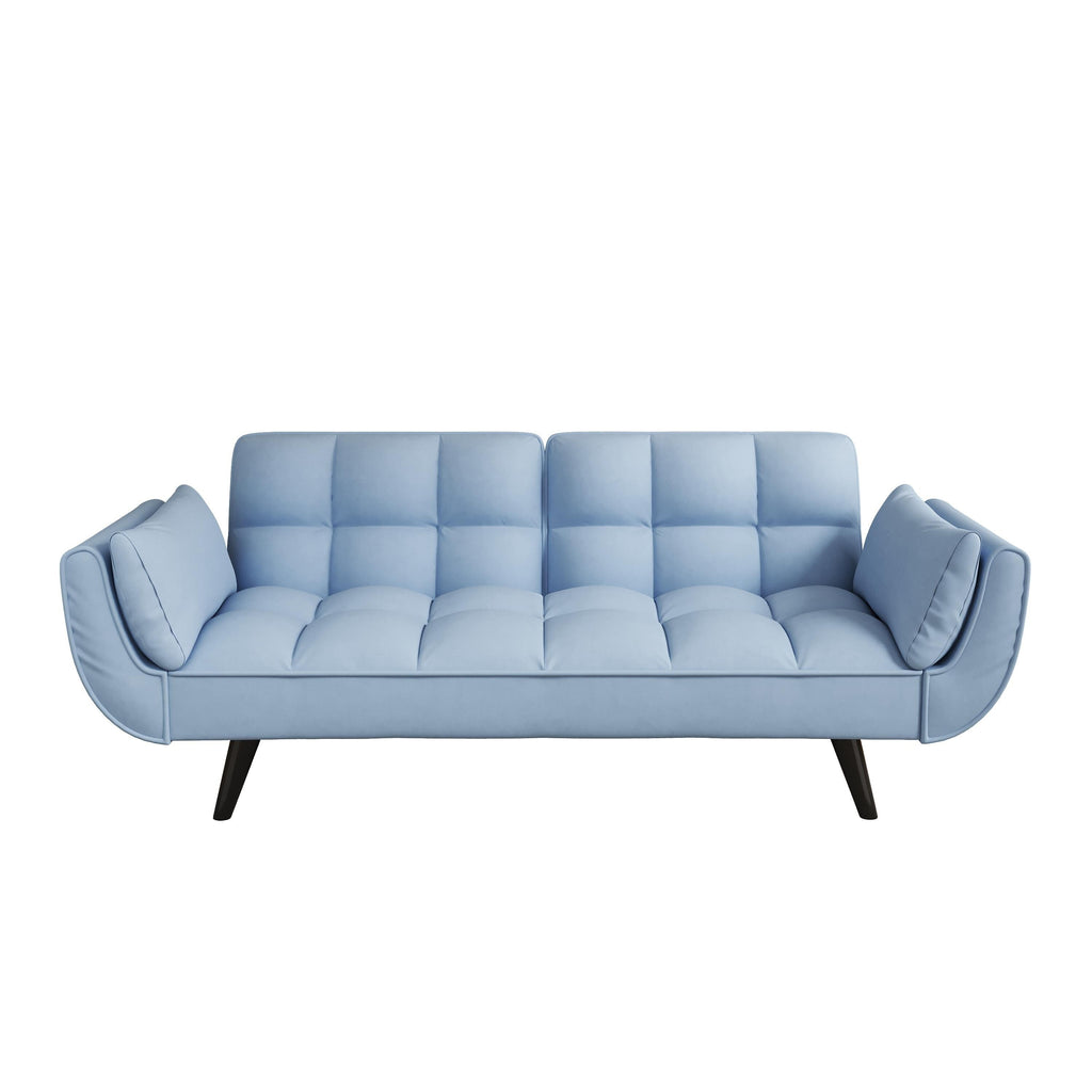 Canapé convertible 2 places en velours 57 avec dossier et accoudoirs réglables, idéal pour les petits espaces.