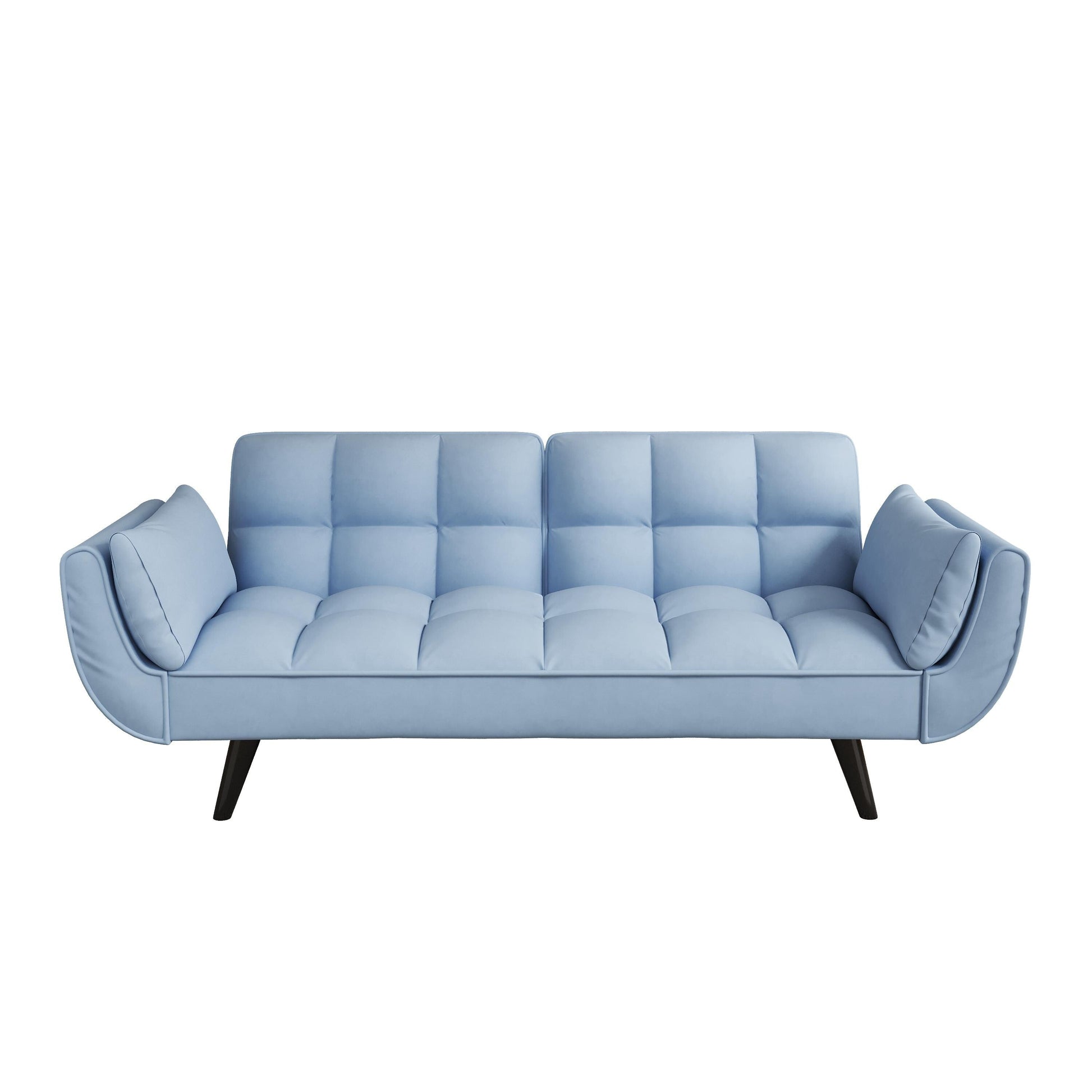 Canapé convertible 2 places en velours 57 avec dossier et accoudoirs réglables, idéal pour les petits espaces.