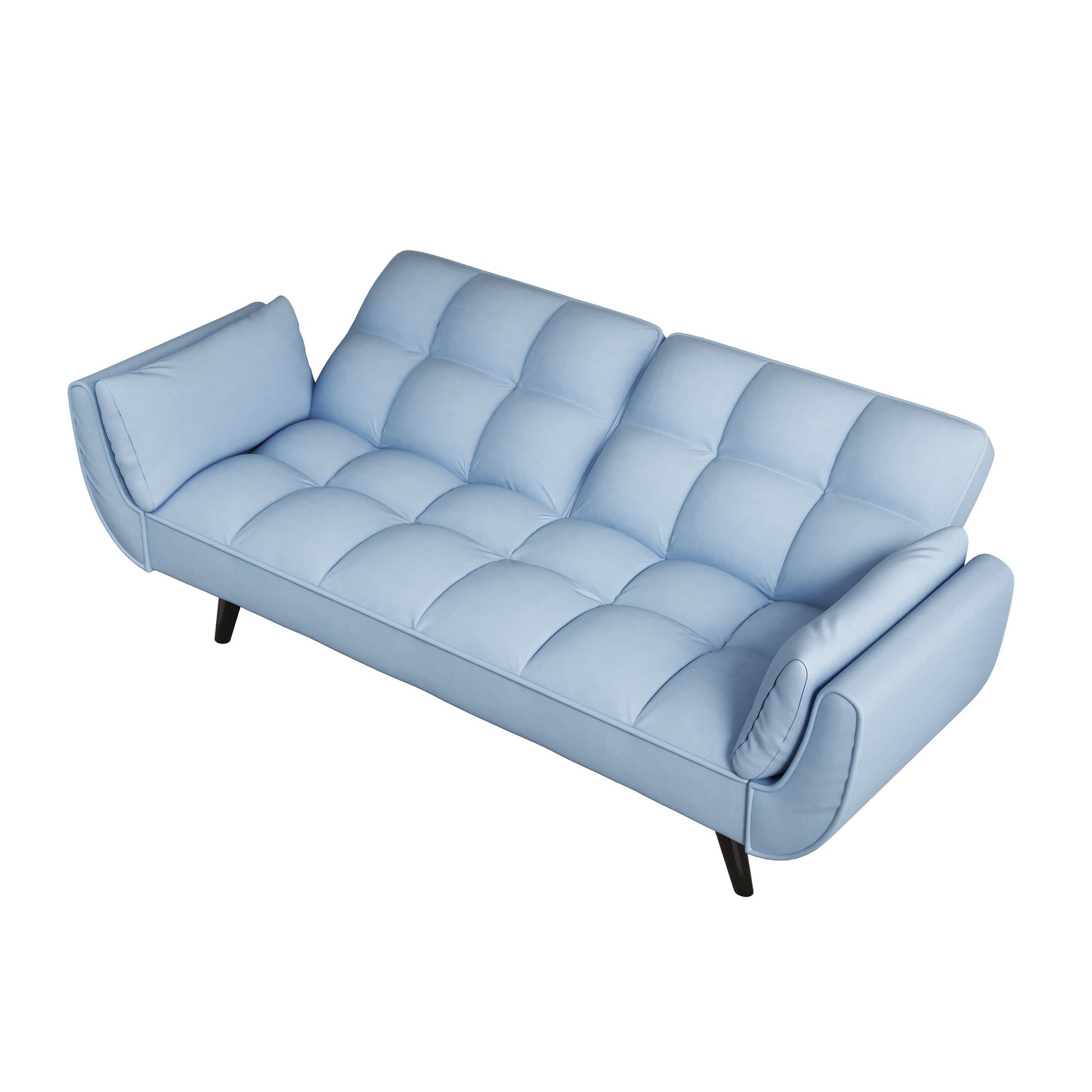 Canapé convertible 2 places en velours 57 avec dossier et accoudoirs réglables, idéal pour les petits espaces.