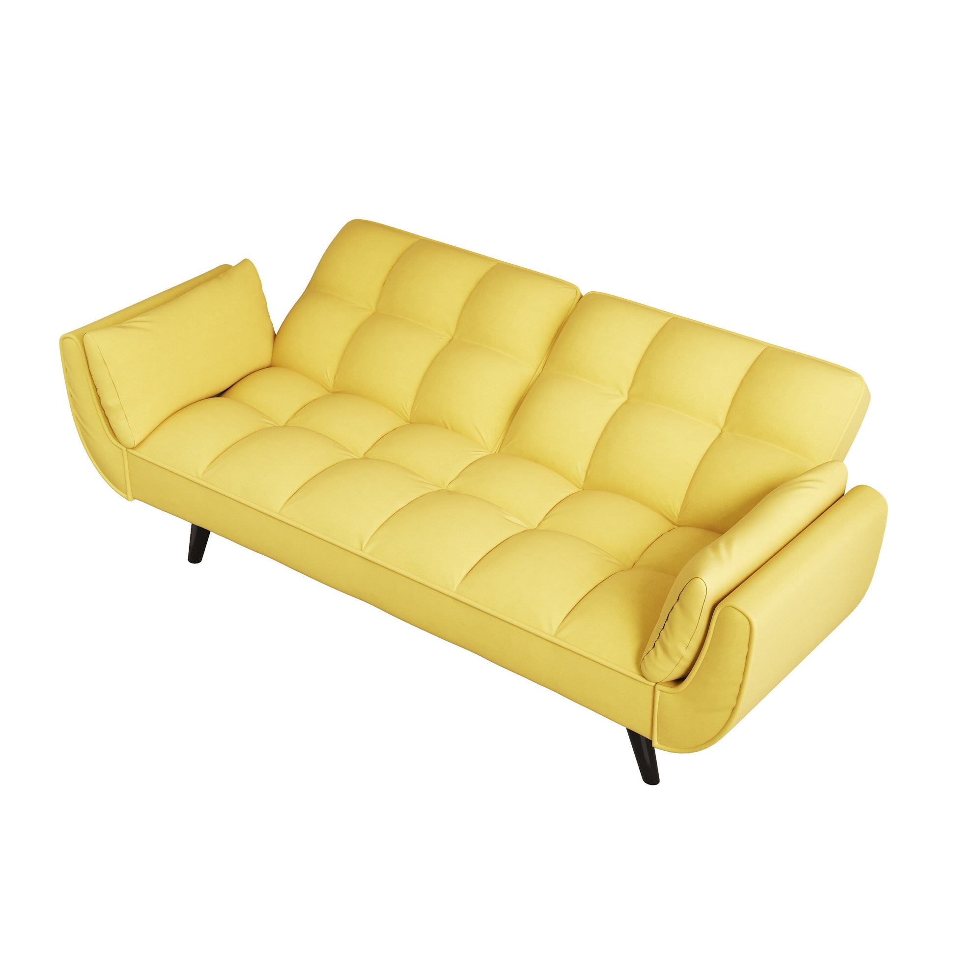 Canapé convertible 2 places en velours 57 avec dossier et accoudoirs réglables, idéal pour les petits espaces.