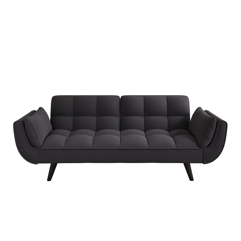 Canapé convertible 2 places en velours 57 avec dossier et accoudoirs réglables, idéal pour les petits espaces.