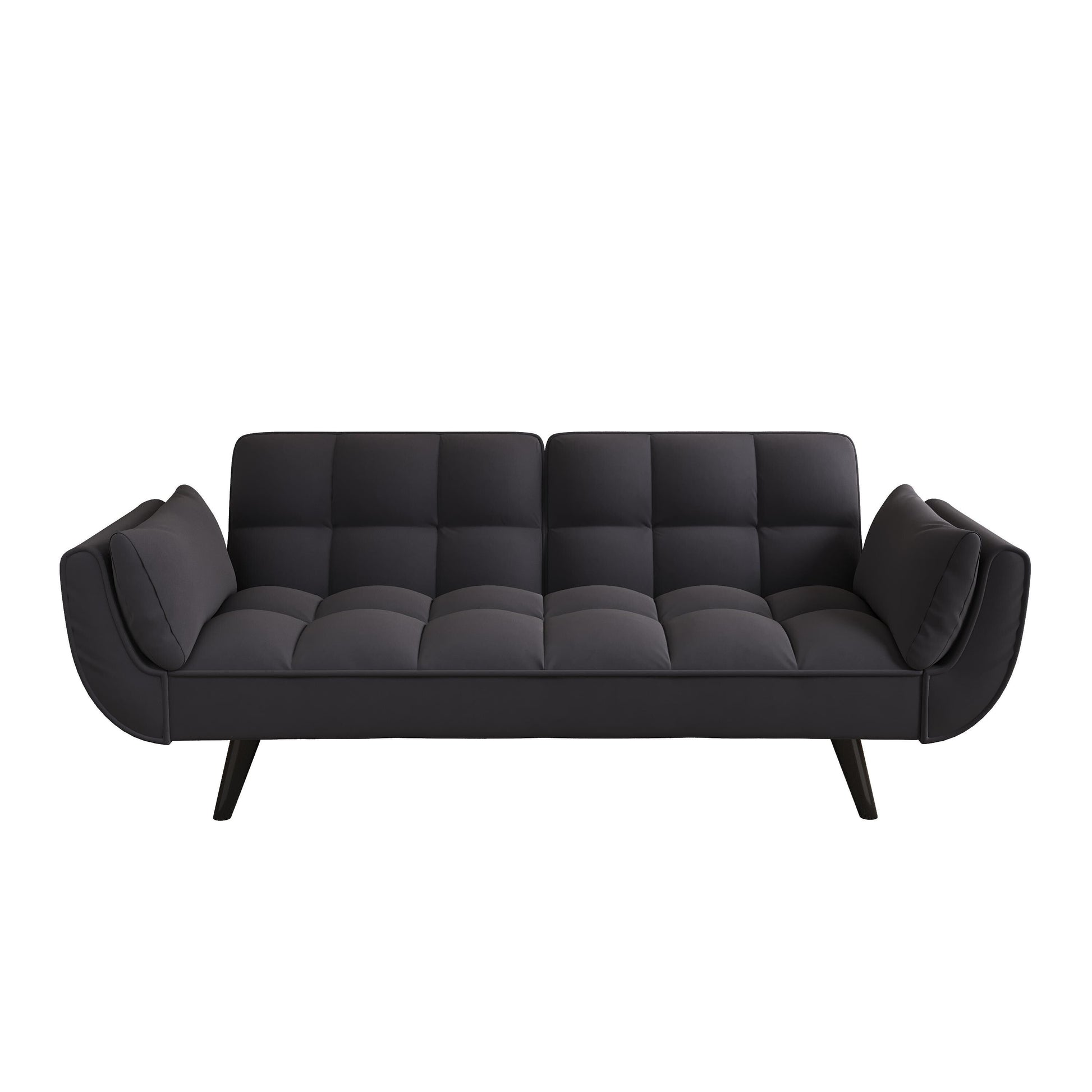Canapé convertible 2 places en velours 57 avec dossier et accoudoirs réglables, idéal pour les petits espaces.