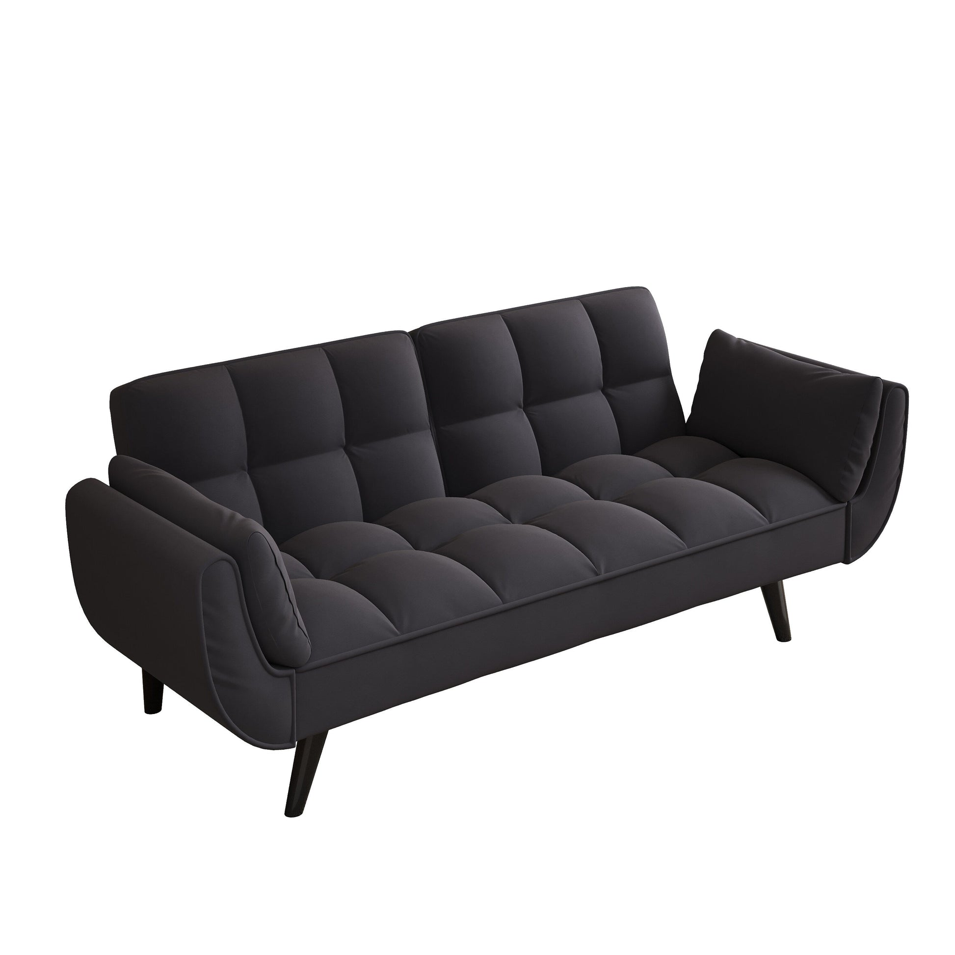 Canapé convertible 2 places en velours 57 avec dossier et accoudoirs réglables, idéal pour les petits espaces.