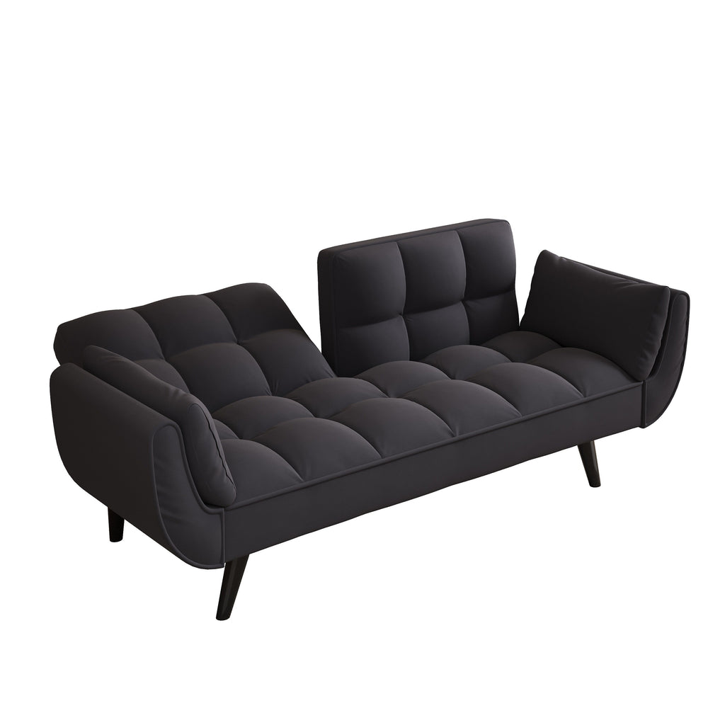 Canapé convertible 2 places en velours 57 avec dossier et accoudoirs réglables, idéal pour les petits espaces.