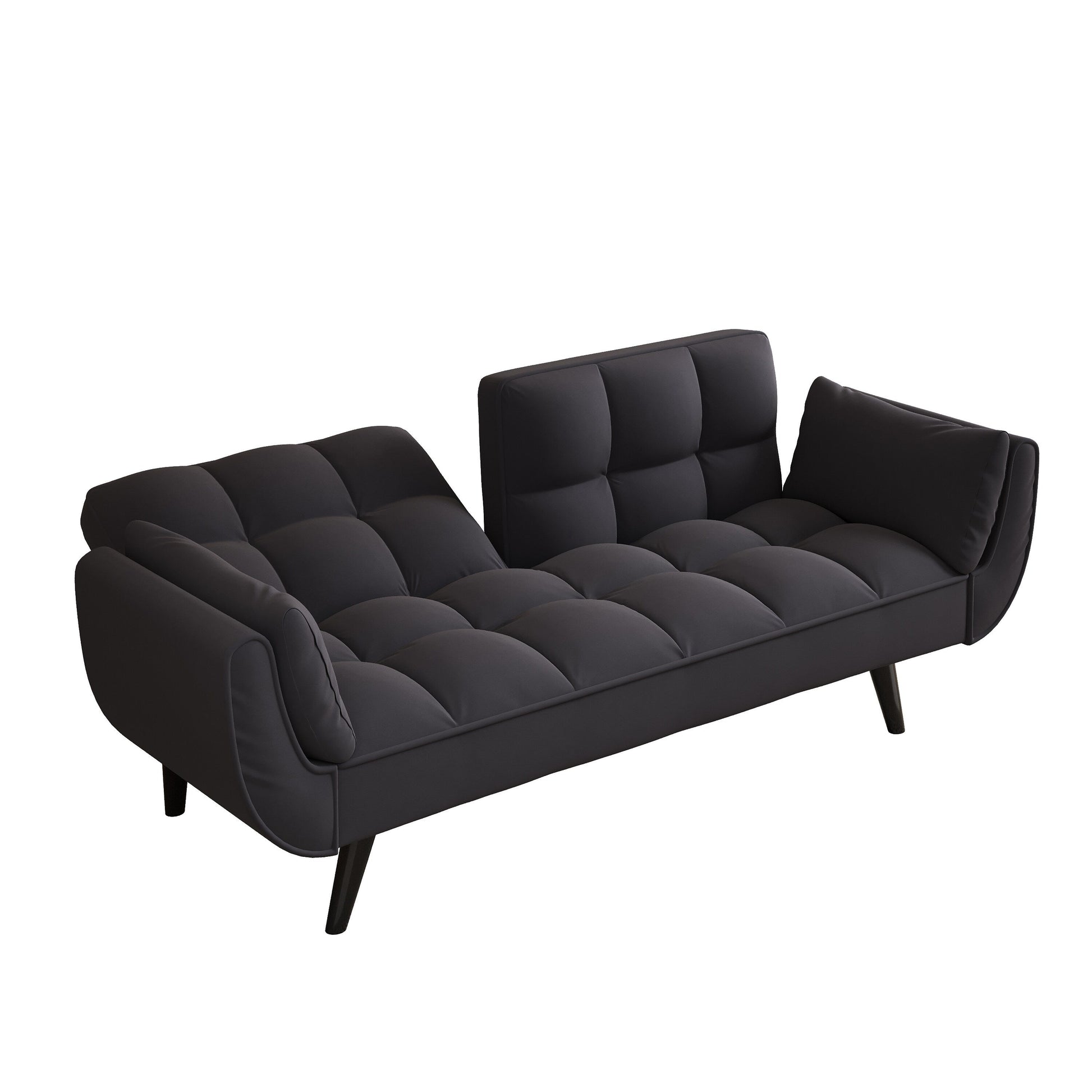 Canapé convertible 2 places en velours 57 avec dossier et accoudoirs réglables, idéal pour les petits espaces.